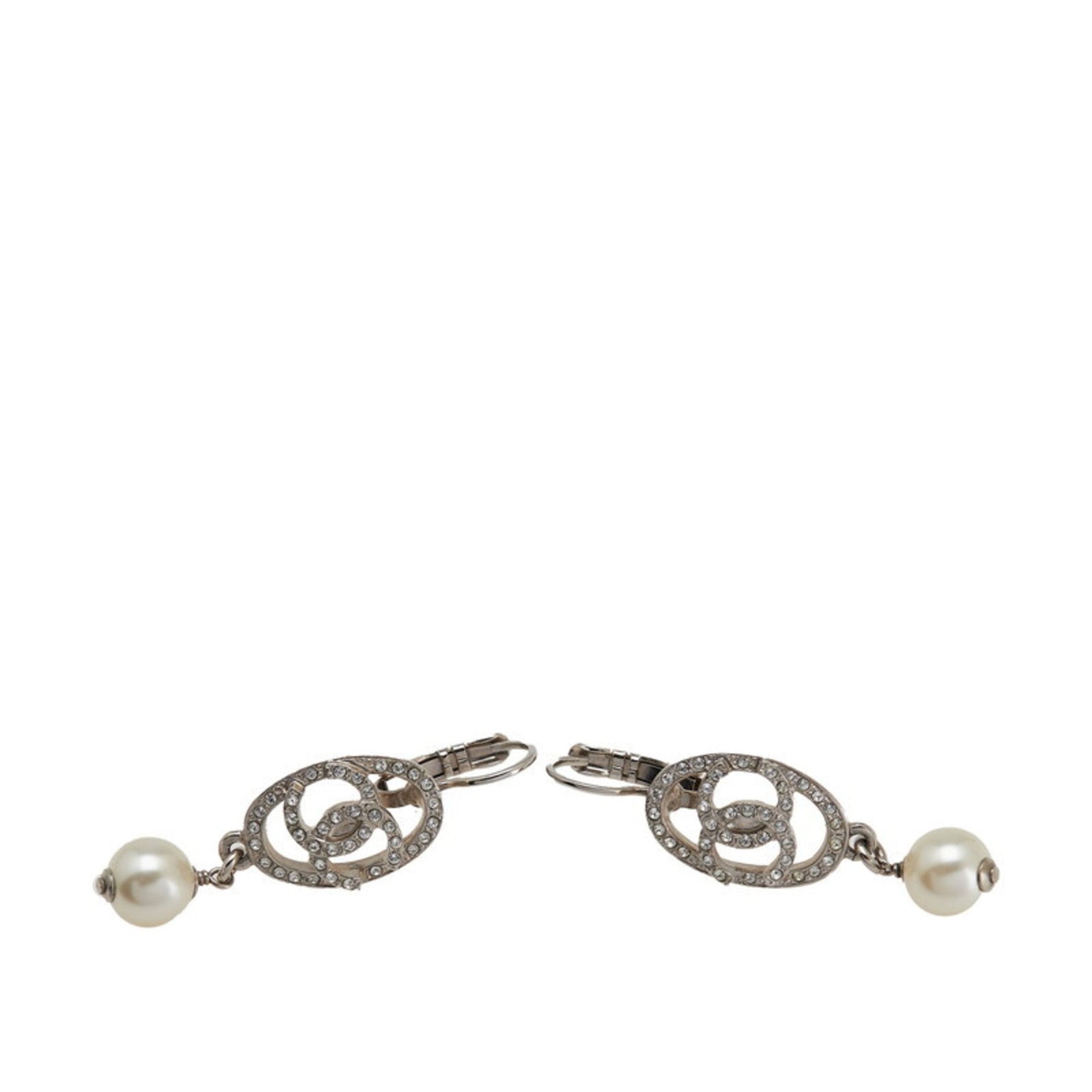 Chanel Coco Mark Earrings, Metal, Rhinestones, Faux Pearls
