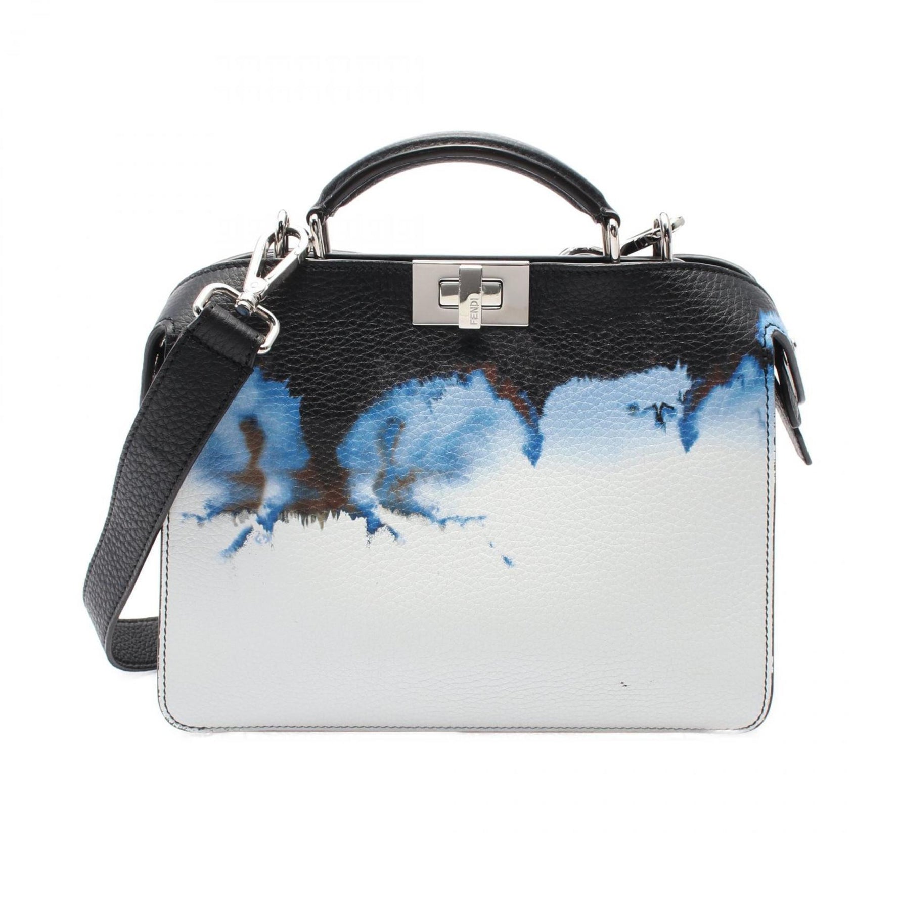 FENDI Peekaboo ISeeU X-Cross Handbag Leather Bag Black White Blue