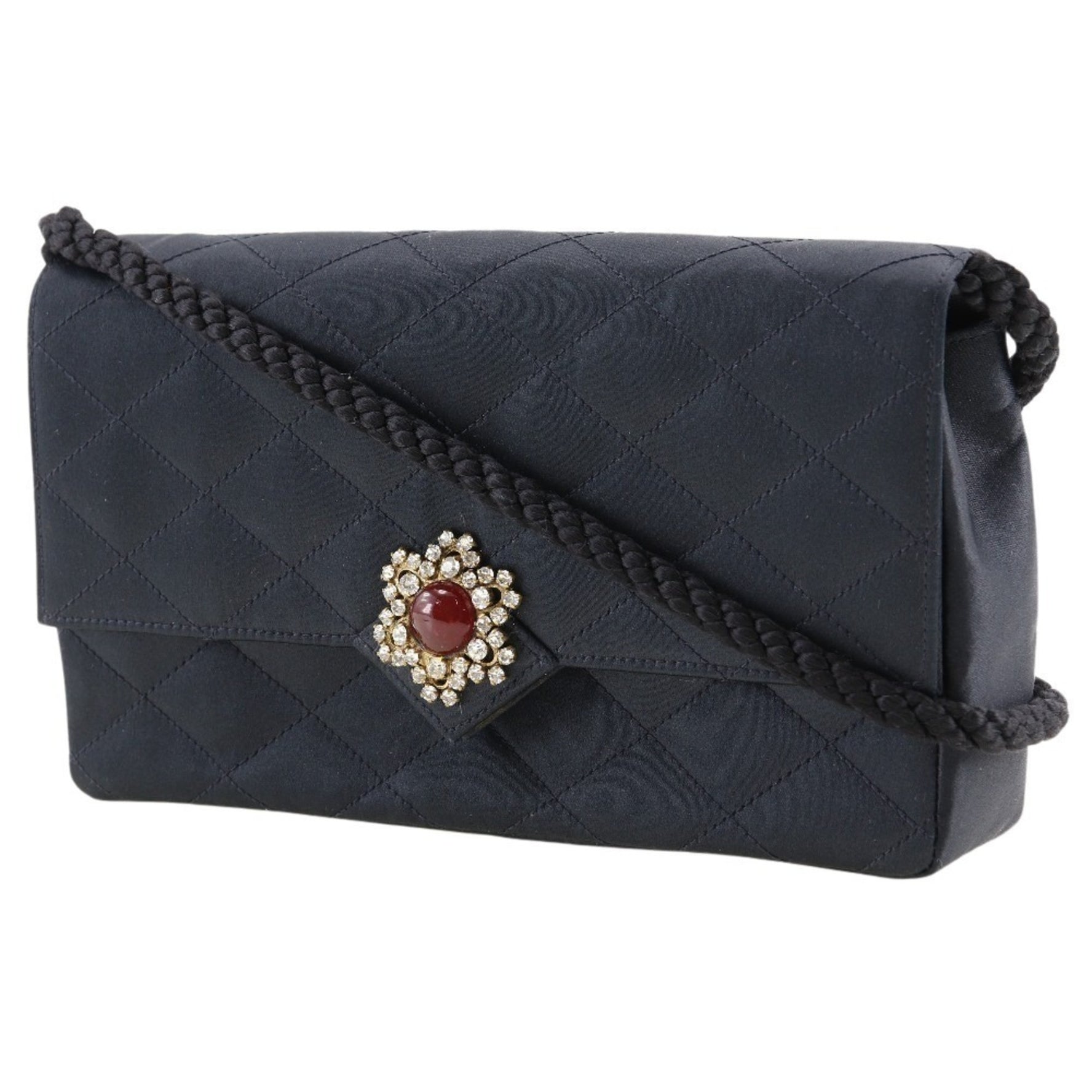 CHANEL Shoulder Bag Satin 1985 Snap Button
