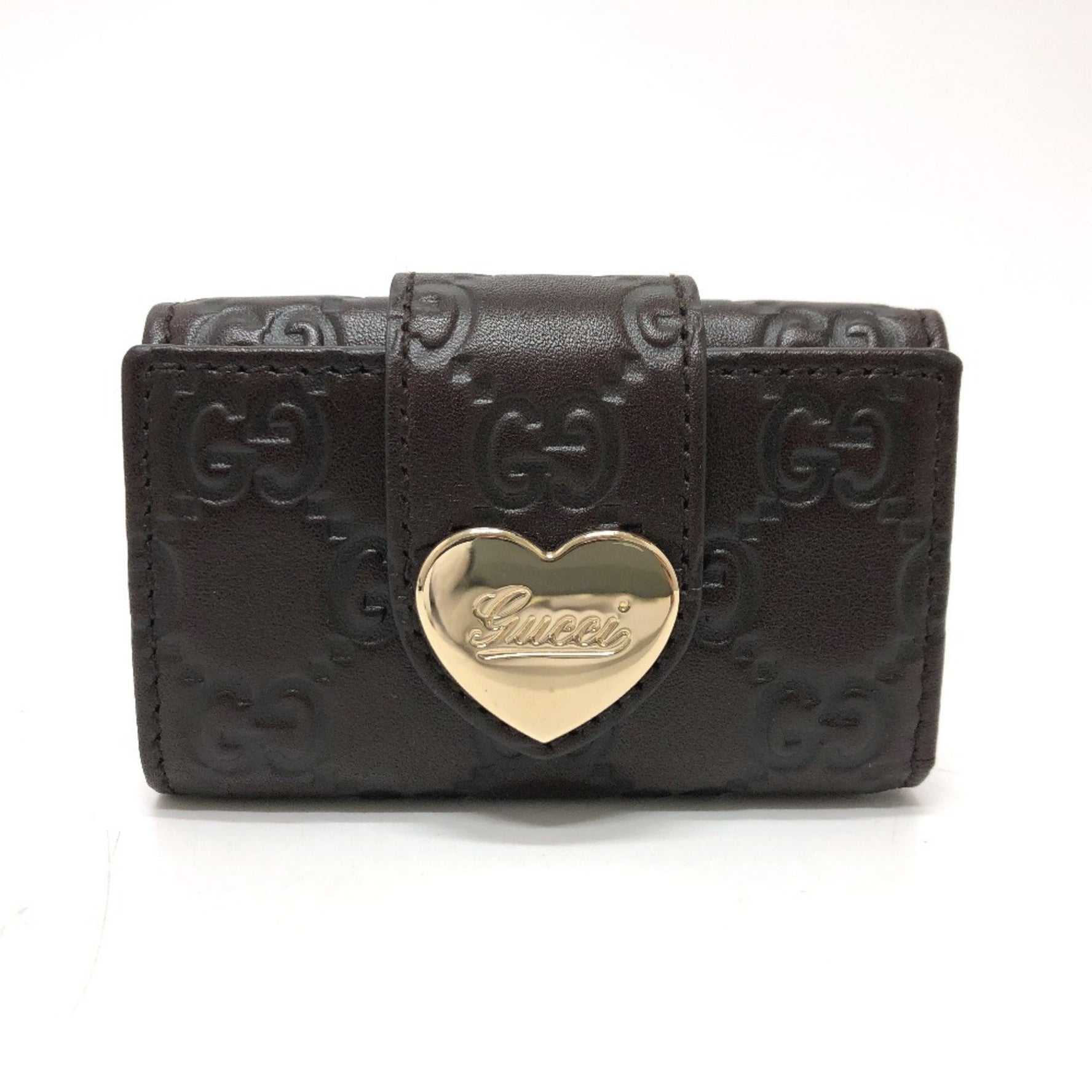 GUCCI GG Heart Plate Key Case, Leather