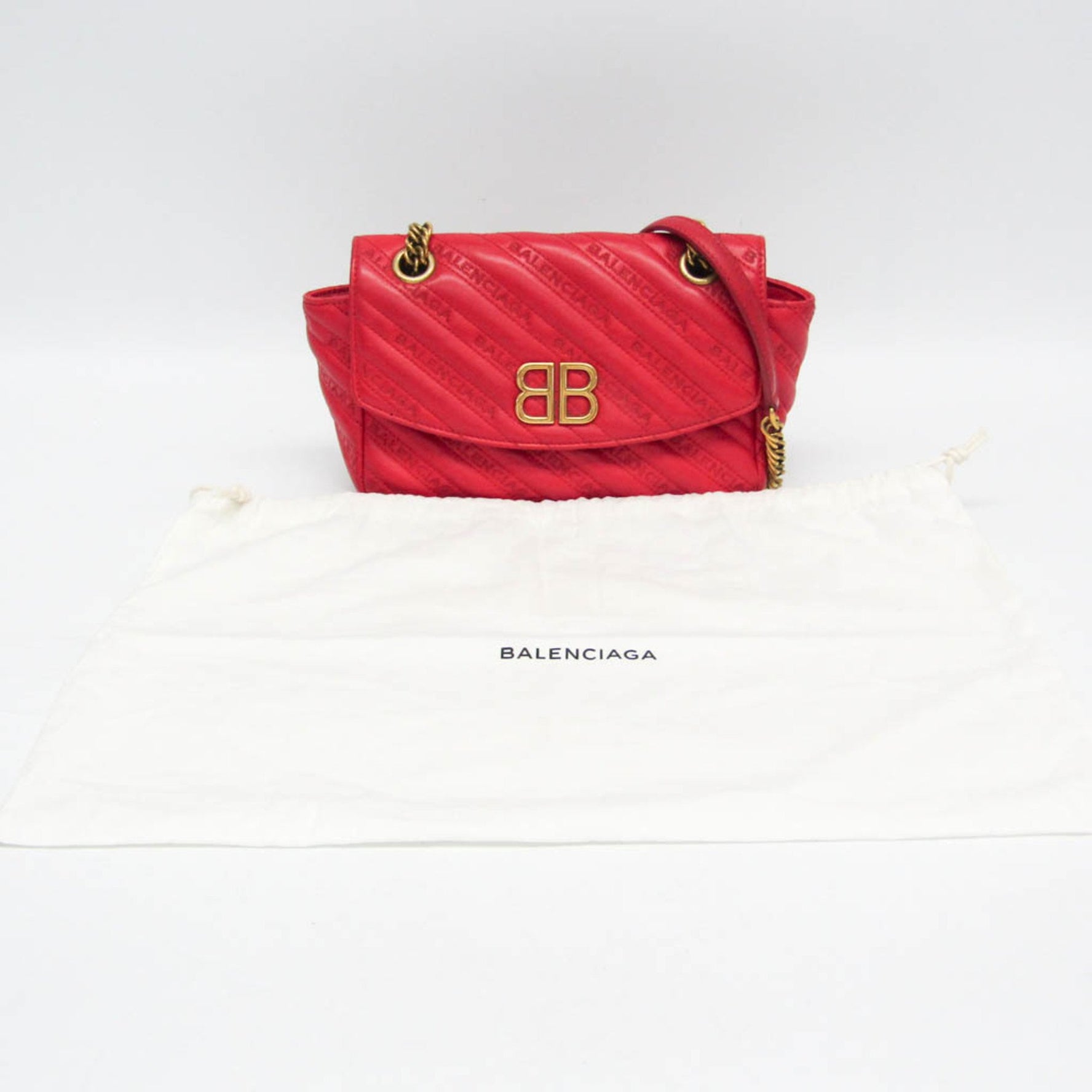 Balenciaga BB Logo Leather Shoulder Bag Red Color