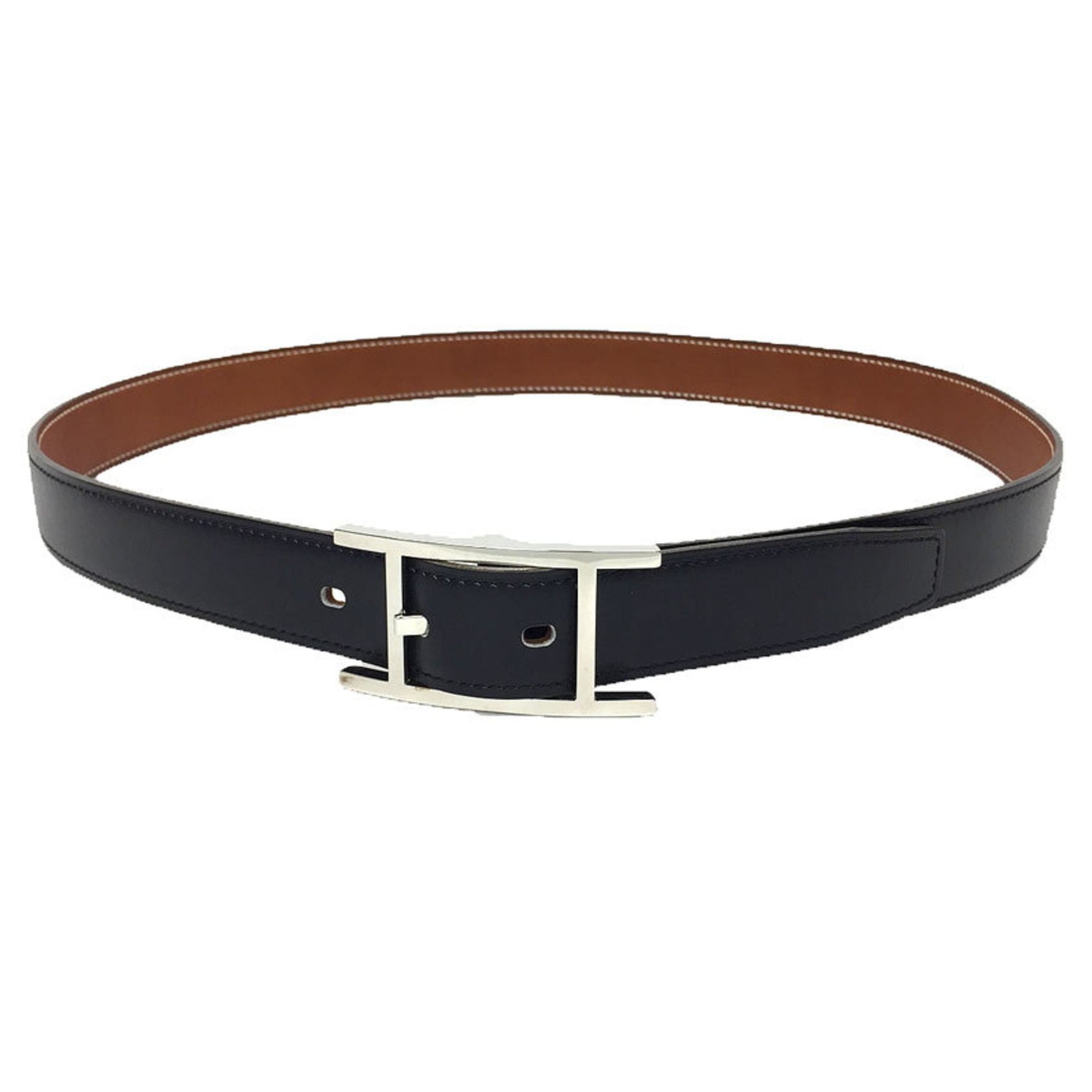 HERMES Leather Belt H Buckle Size 90 Silver D Stamp