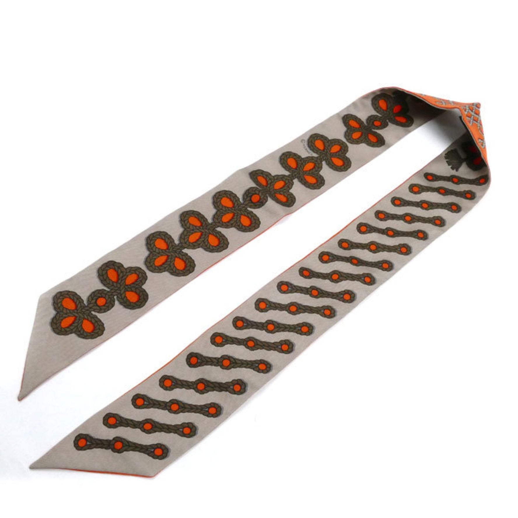 HERMES Twilly Cord and Brandebourgs Galons et Scarf Muffler Orange Brown