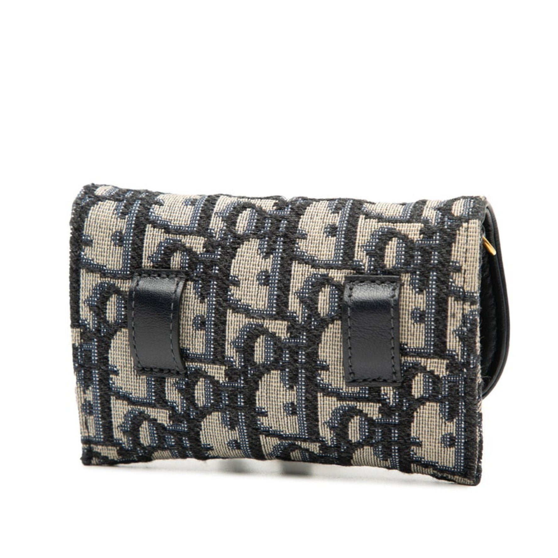 Christian Dior Dior Trotter Saddle Nano Pouch Chain Shoulder Bag in Navy and Beige Canvas