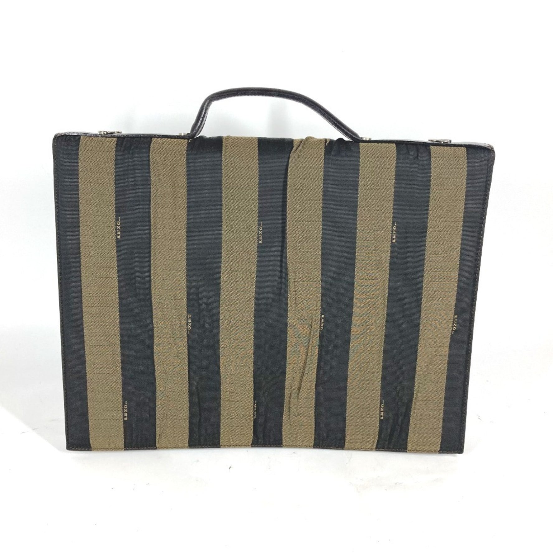 FENDI Vintage Pecan Bag Briefcase Handbag Tote Business Nylon Leather Brown