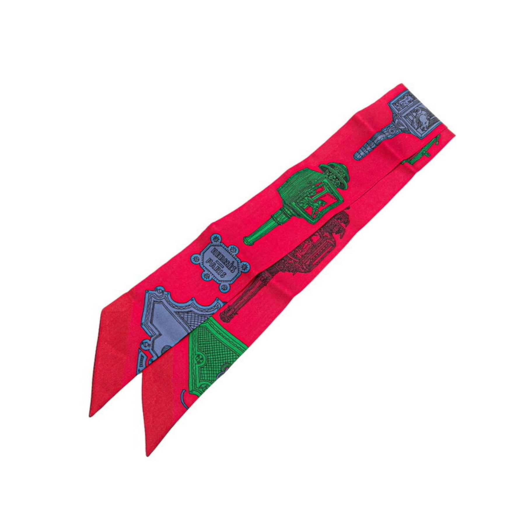 Hermes Twilly Merveilleuses Lanternes Scarf Muffler Red Multicolor Silk