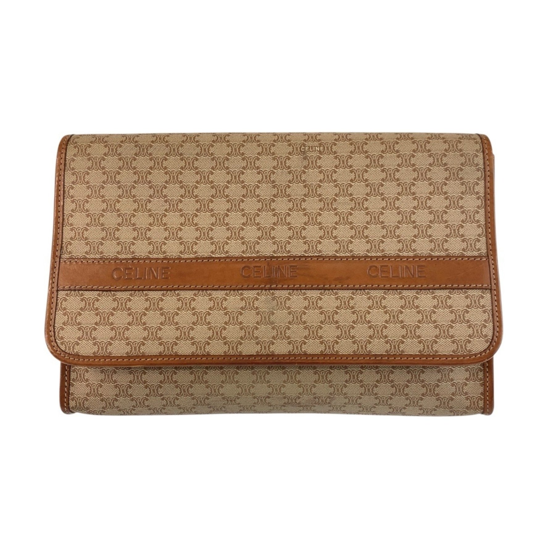 CELINE Macadam Leather with Gold Hardware Clutch Bag/Second Bag