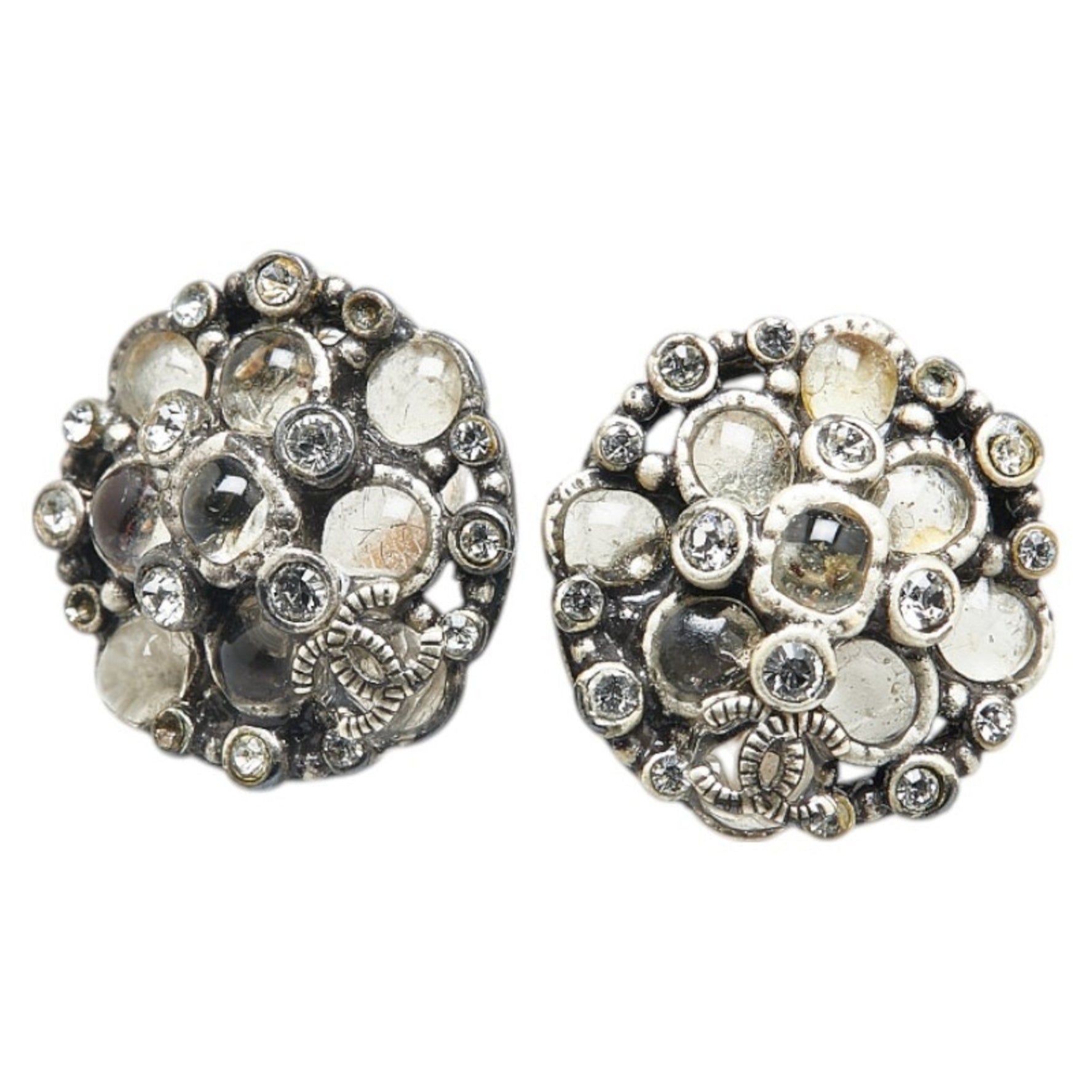 CHANEL Coco Mark Rhinestone Stud Earrings Metal