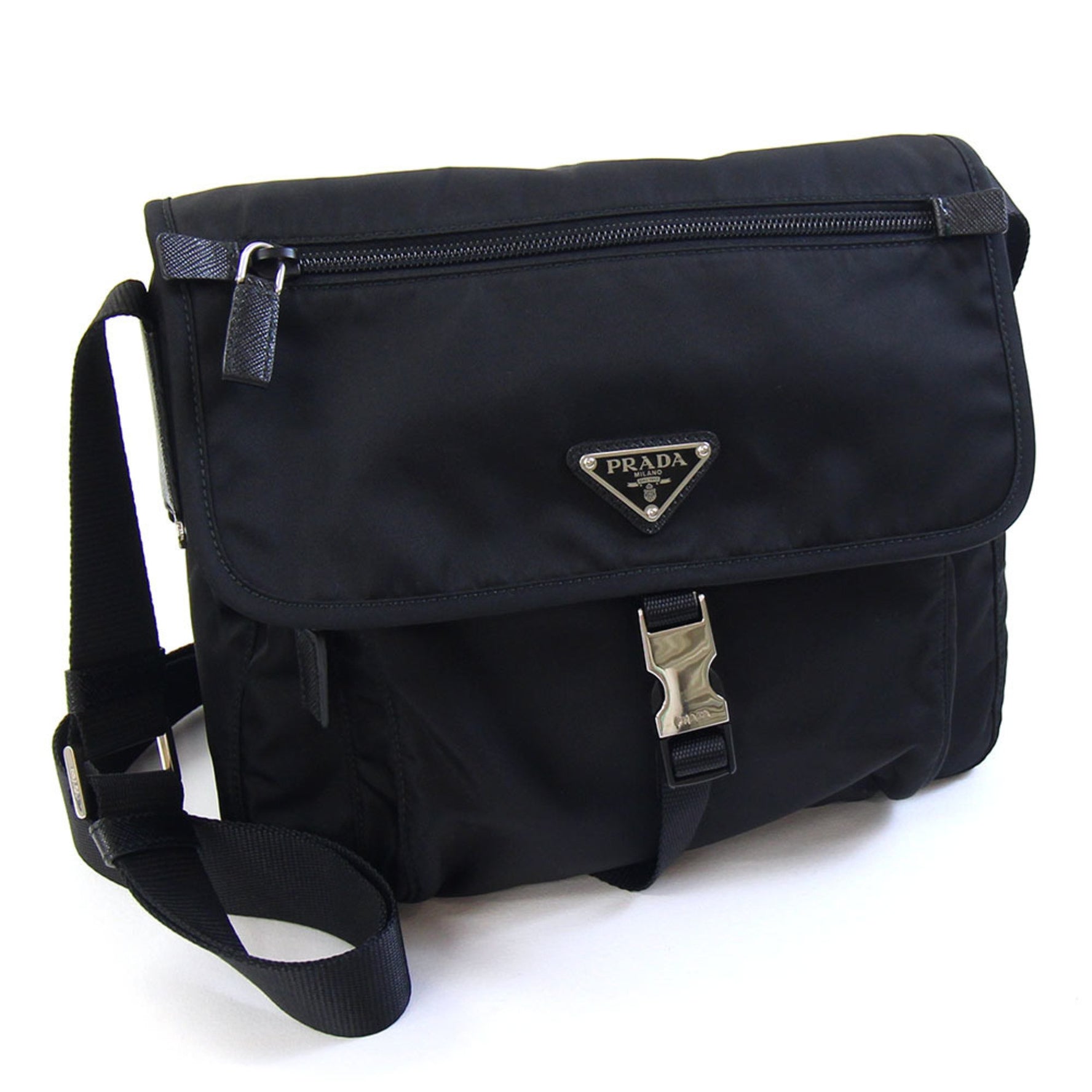 Prada Shoulder Bag 1BD994 Black Nylon and Leather Crossbody for Men Women