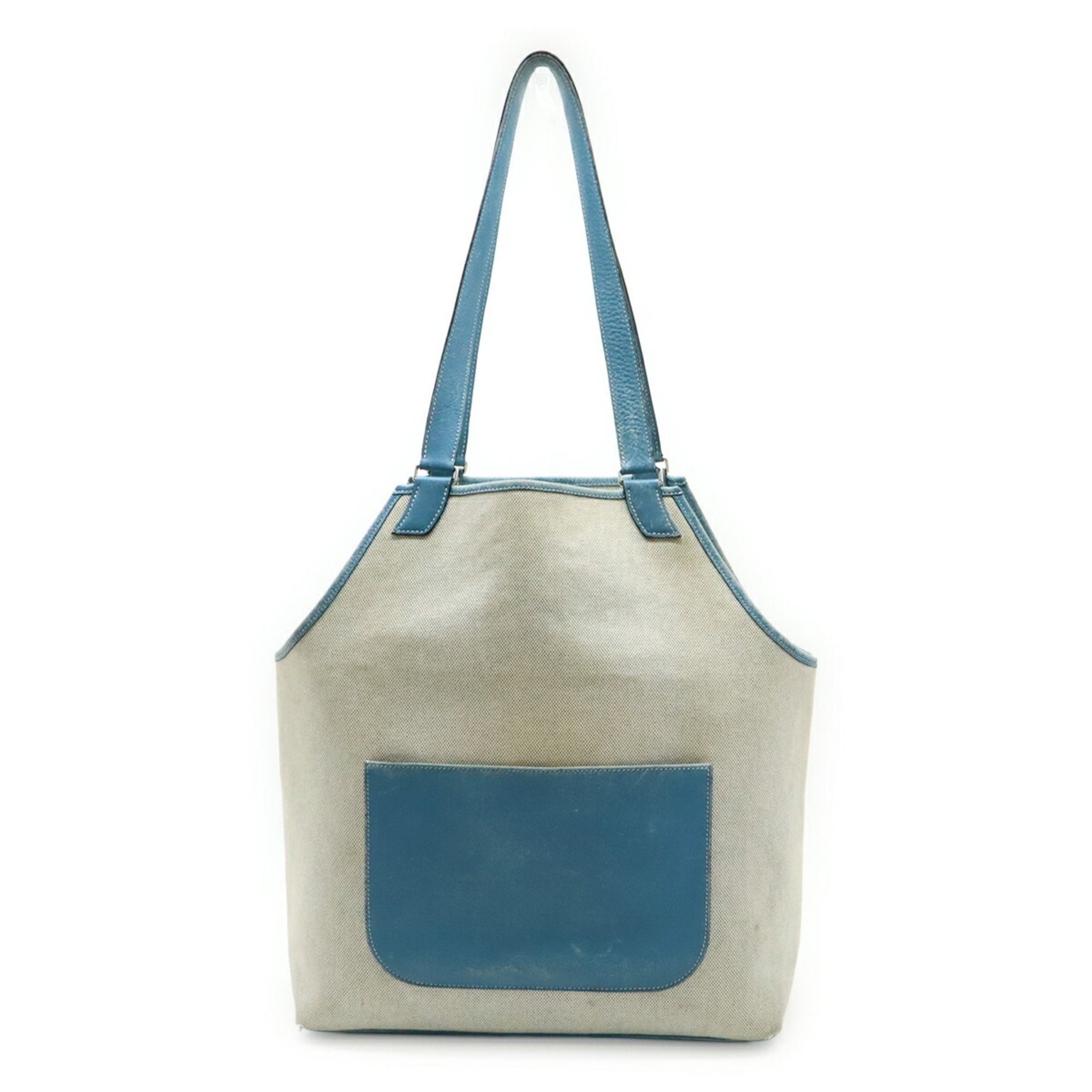 HERMES Jardinier PM Tote Bag Shoulder in Toile H Leather and Blue Jean