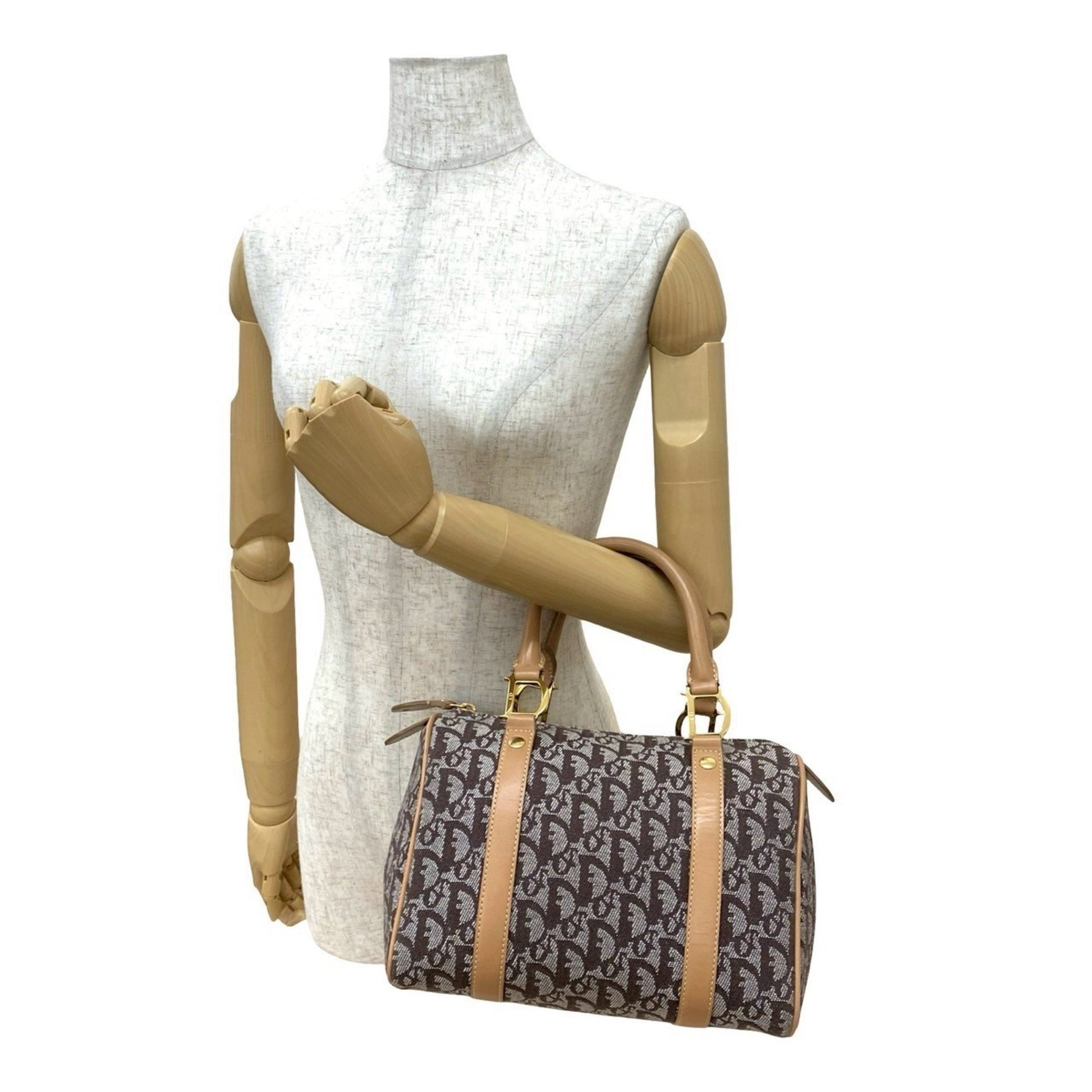 Christian Dior Trotter Print Leather Canvas Handbag/Mini Boston Bag