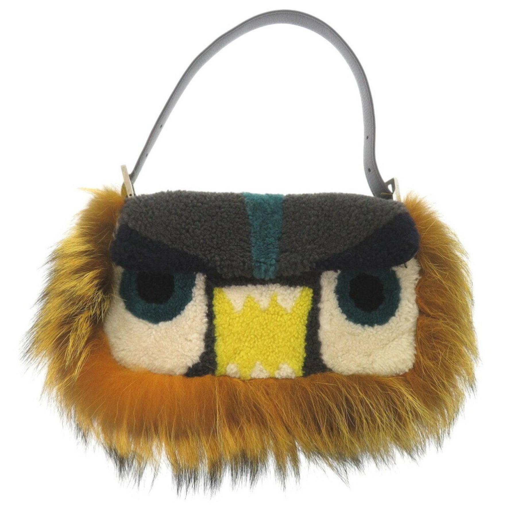 Fendi Mamma Bucket Monster Fox/Sheepskin Yellow/Black Handbag