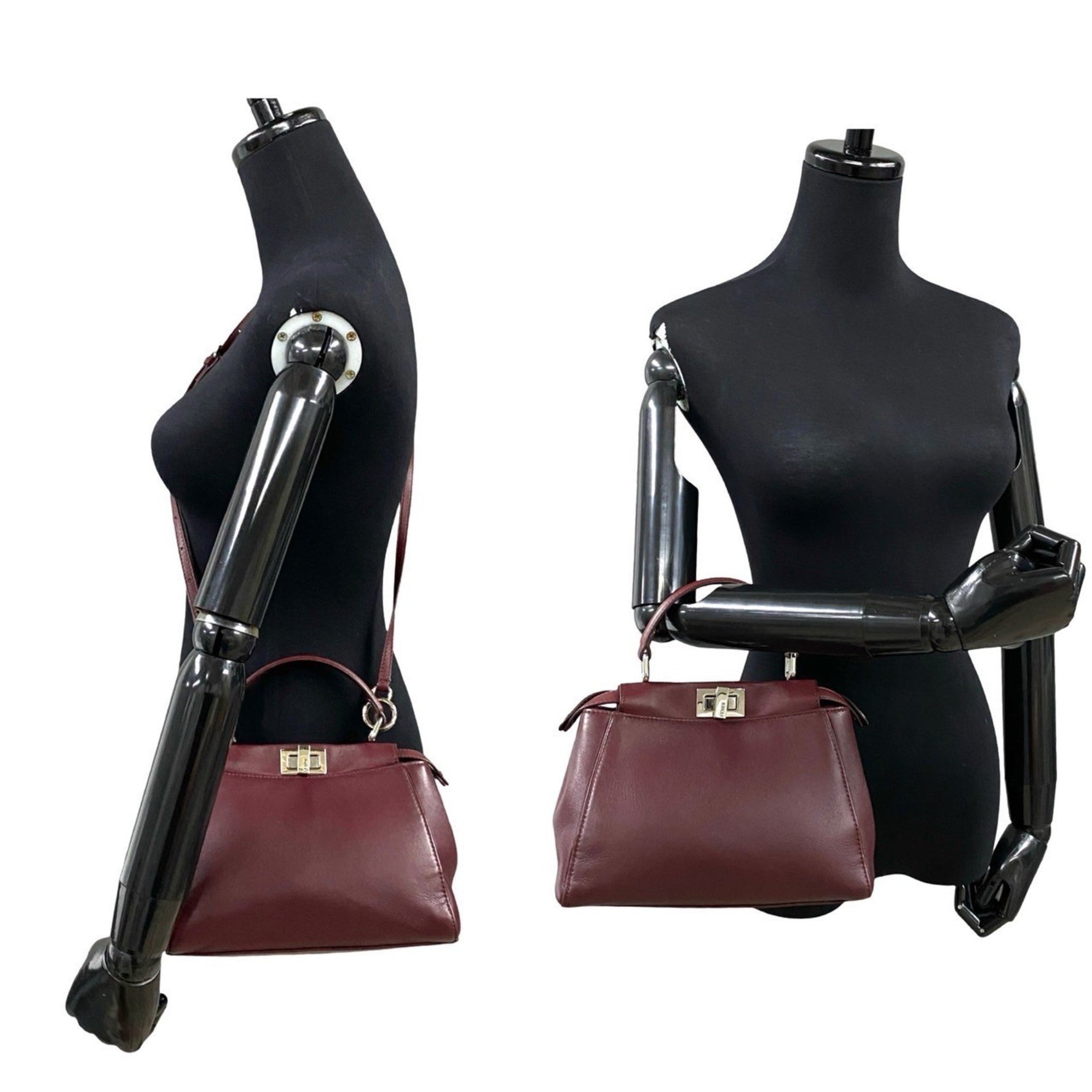 FENDI Peekaboo Mini Leather Turnlock Handbag/Shoulder Bag, Bordeaux