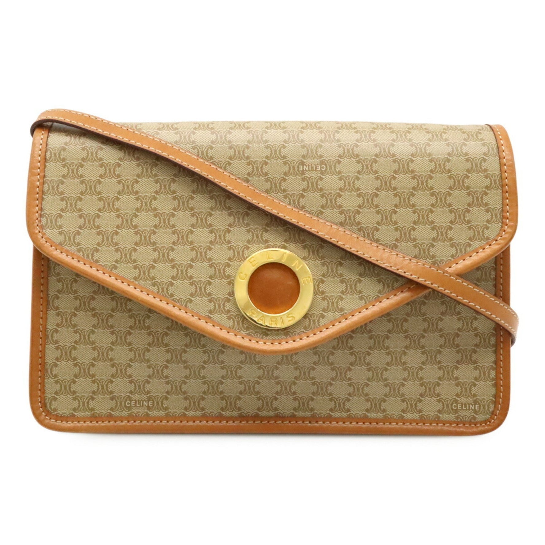 CELINE Macadam Circle Shoulder Bag Clutch PVC Beige Light Brown