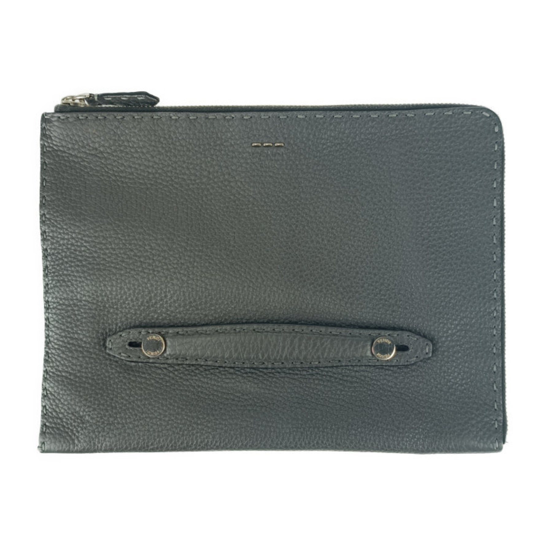 FENDI Clutch Bag Selleria Grey Leather Men's Second Pouch L-Shaped