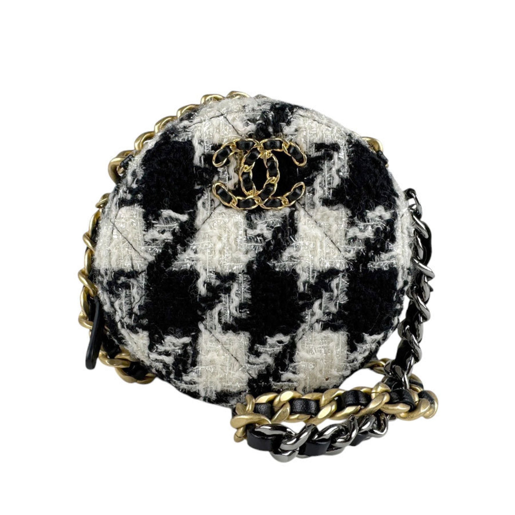 CHANEL Shoulder Bag Tweed Black Off-White