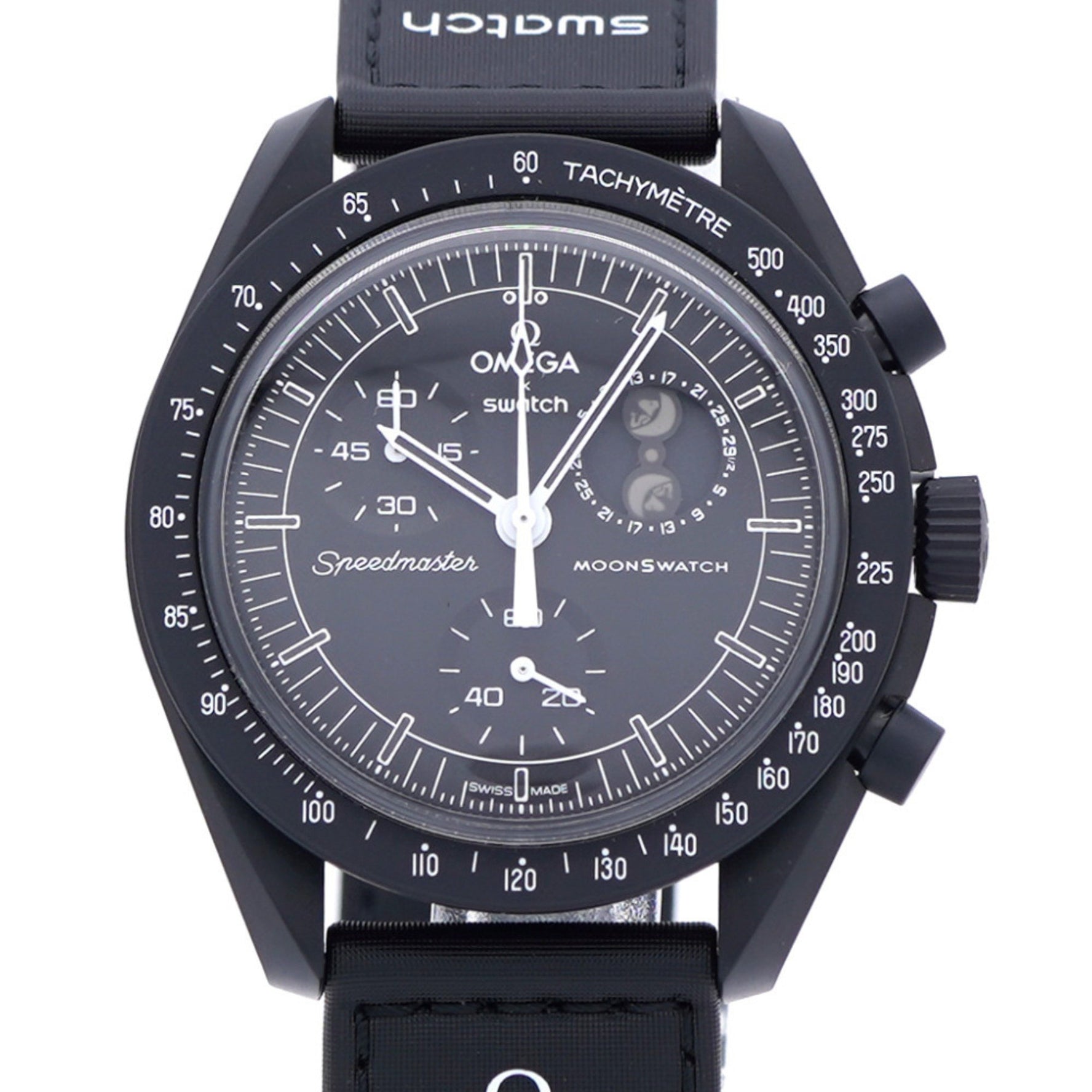 Unused Omega Quartz x Swatch Mission to the Moon Phase Snoopy Speedmaster Wristwatch, Nylon/Bio-Ceramic White, 1752