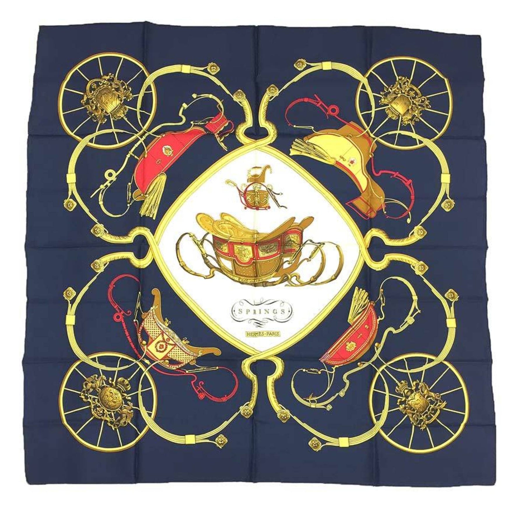 HERMES Carre 90 Scarf Muffler SPRINGS Carriage Pattern 100% Silk