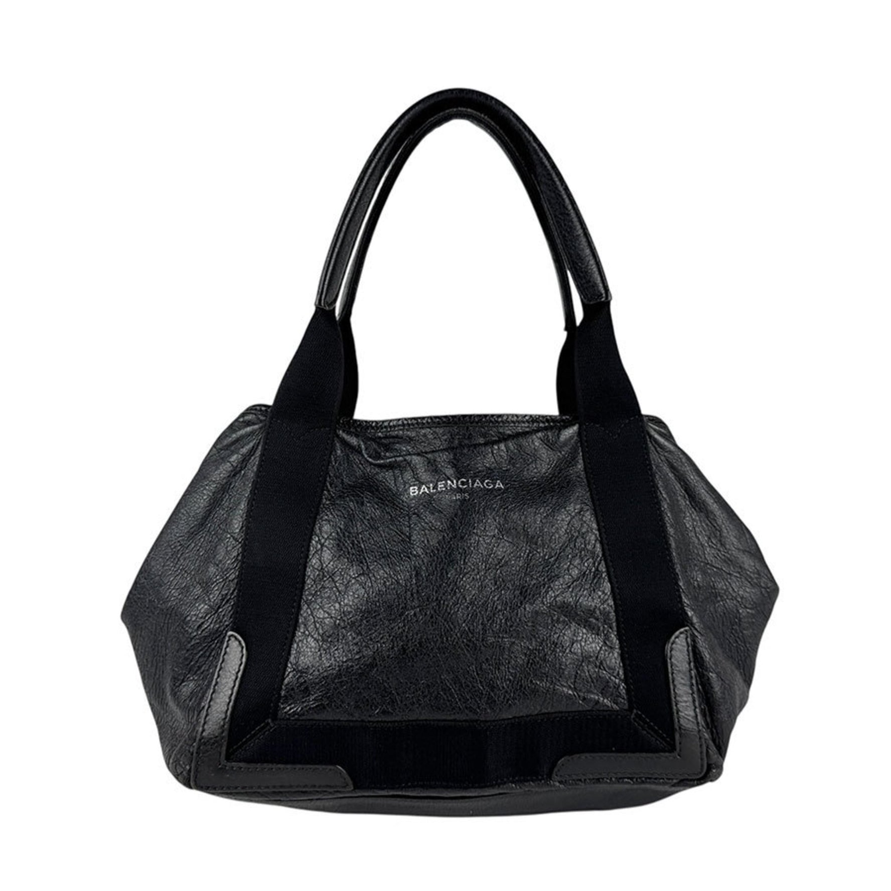 Balenciaga BALENCIAGA Shoulder Bag Tote Navy Cabas S Leather Black Women's z6365