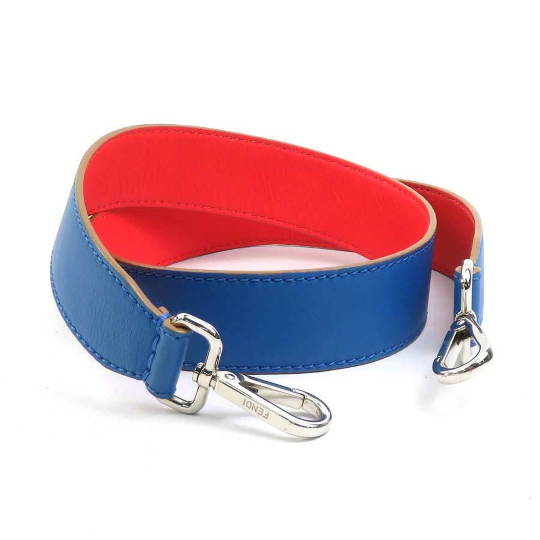 FENDI Shoulder Strap Leather Blue x Red
