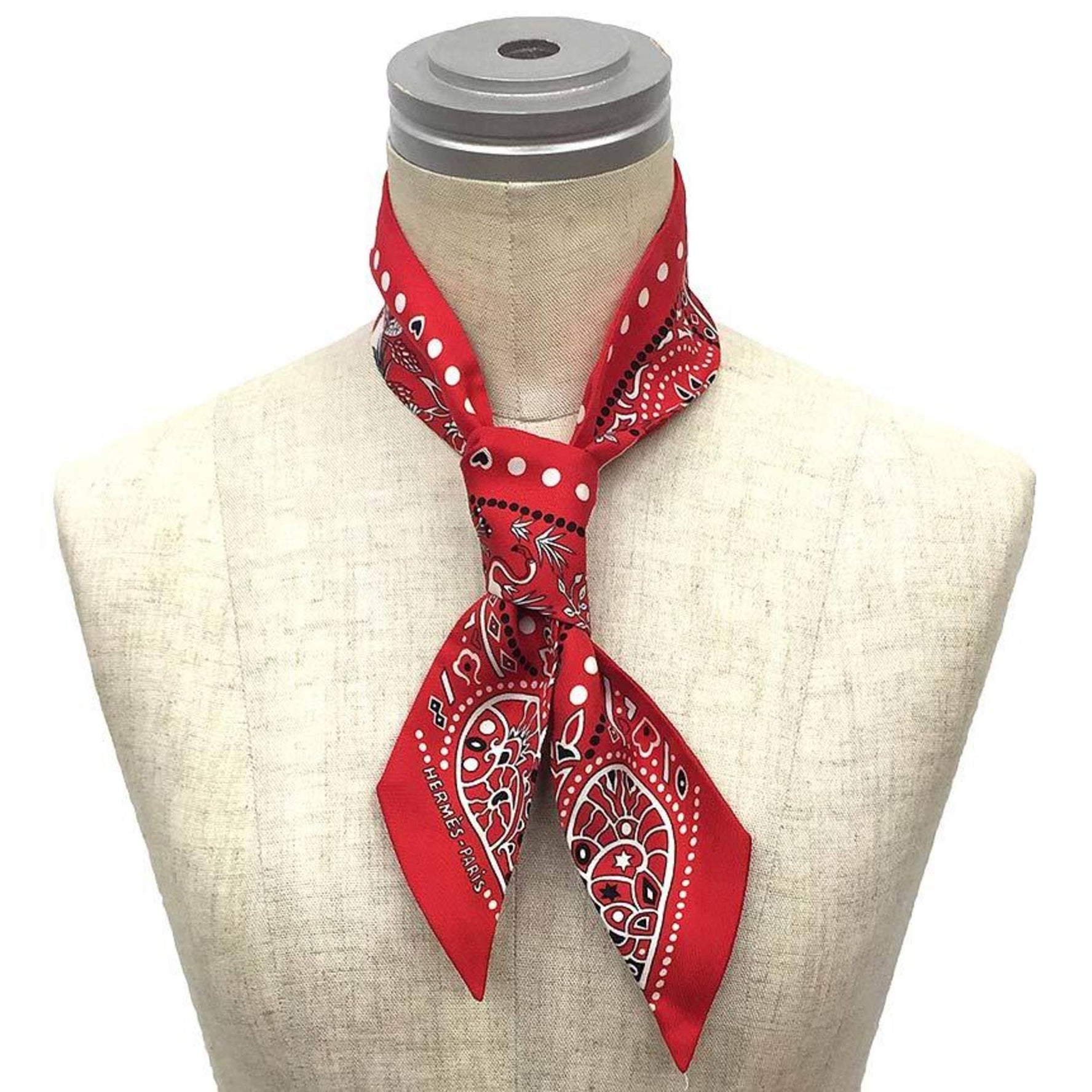 HERMES Twilly Scarf Muffler Between the Sky and Sea Entre ciel et mer Capitales Red Bandana Pattern 100% Silk