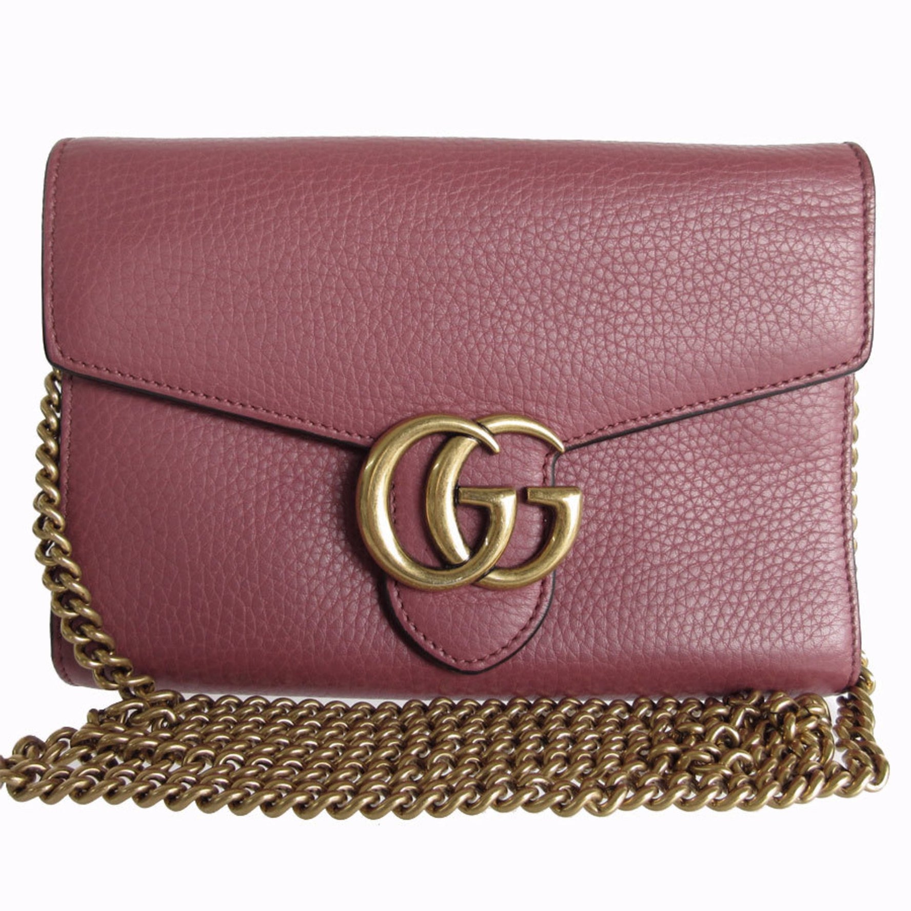 GUCCI Wallet Chain Shoulder Bag GG Marmont Leather Metal Light Gold