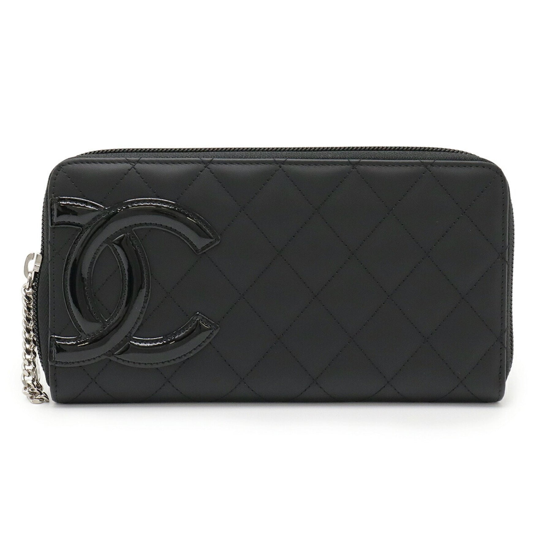 CHANEL Cambon Line Coco Mark Round Long Wallet in Soft Calf Leather, Enamel, Black and Pink