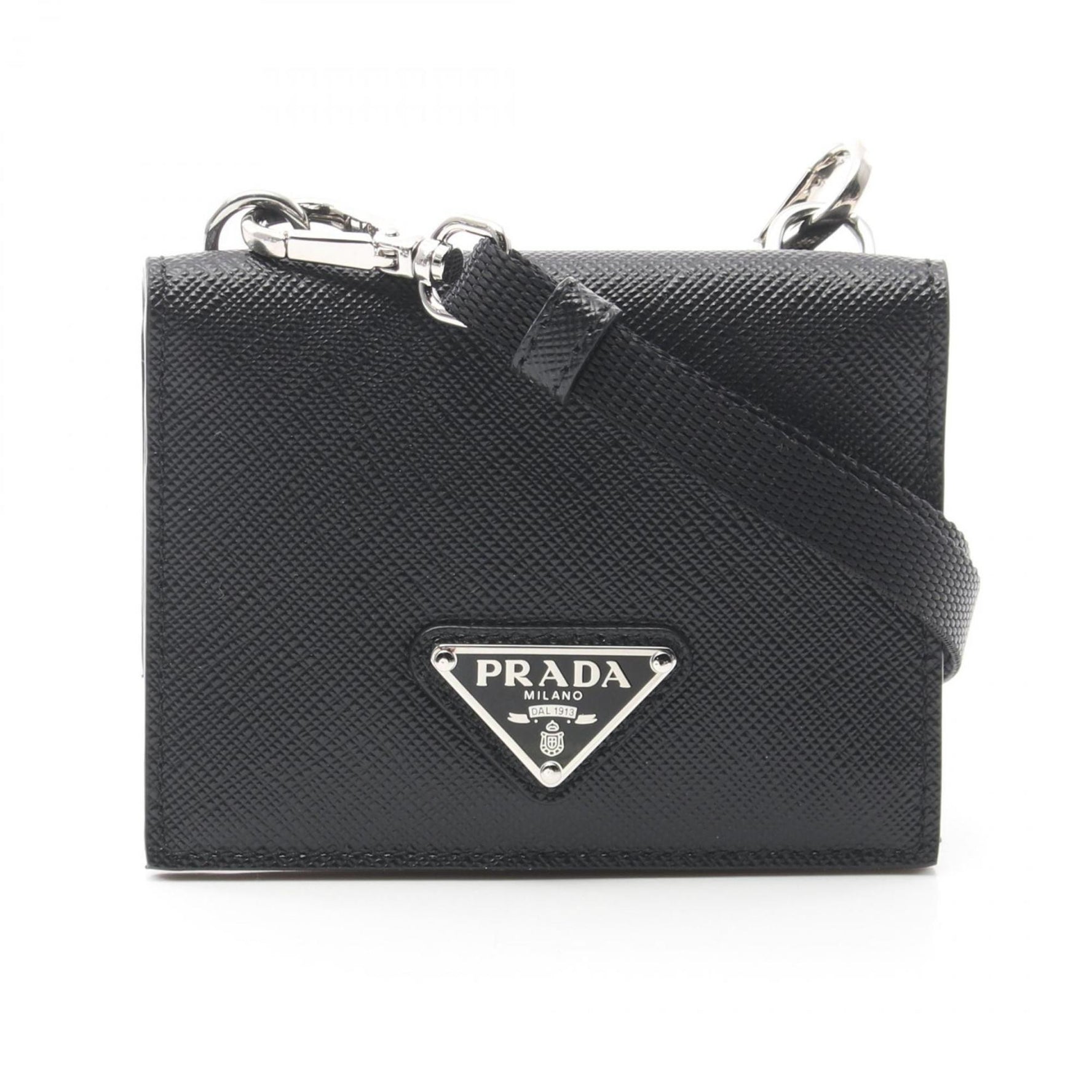 PRADA SAFFIANO TRIANG Business Card Holder/Card Case Saffiano Leather Women's Black 2MR035QHHF0002