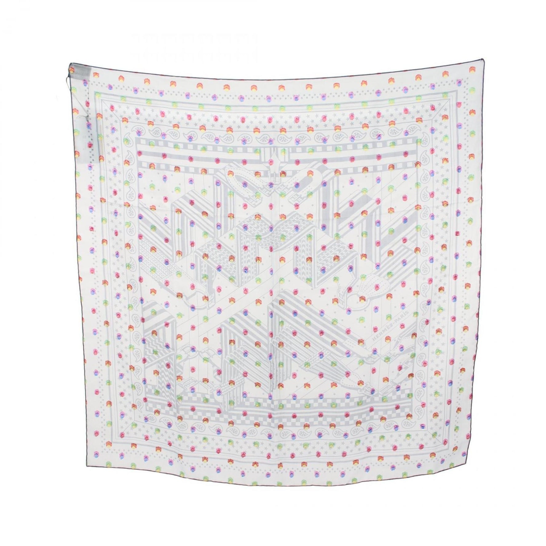 Hermès HERMES Carré 60 Muslin Scarf "SANGLES EN ZIGZAG BANDANA" Silk Blue/Multicolor