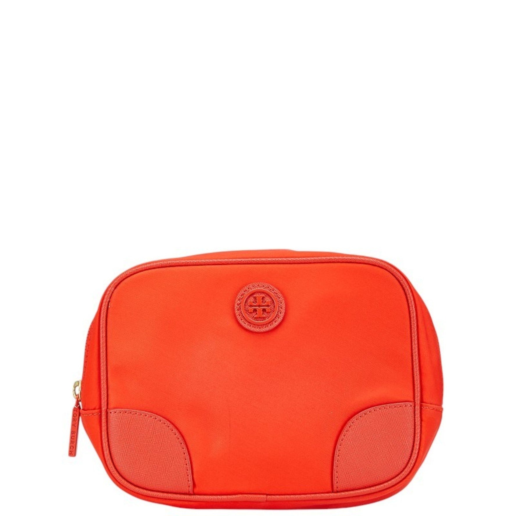 Tory Burch logo pouch, cosmetic small item holder, nylon and leather