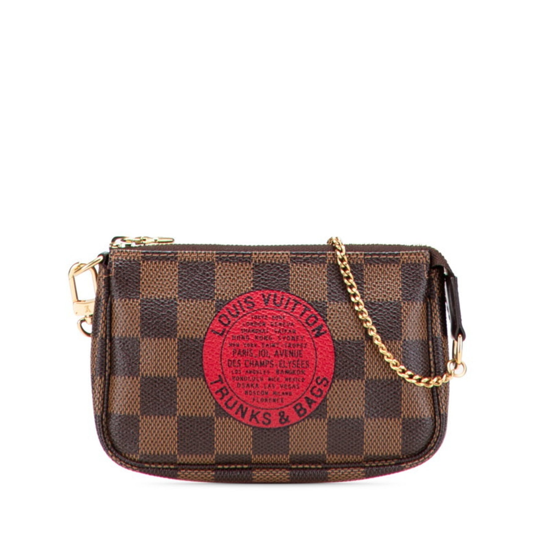 Louis Vuitton Damier Mini Pochette Accessoires T&B Pouch Handbag Brown and Red Leather LOUIS VUITTON