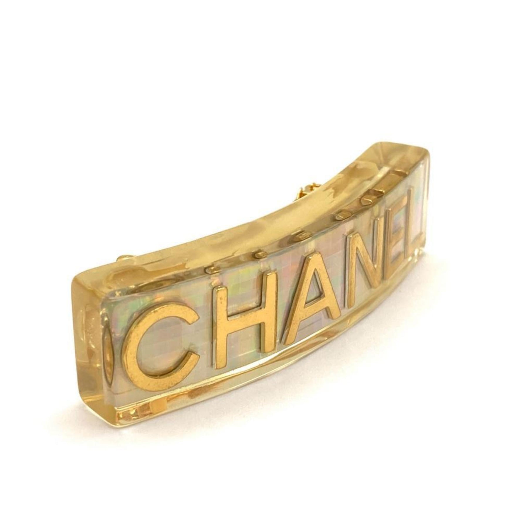 CHANEL Barrette Hair Clip Plastic Engraved Hologram Prism