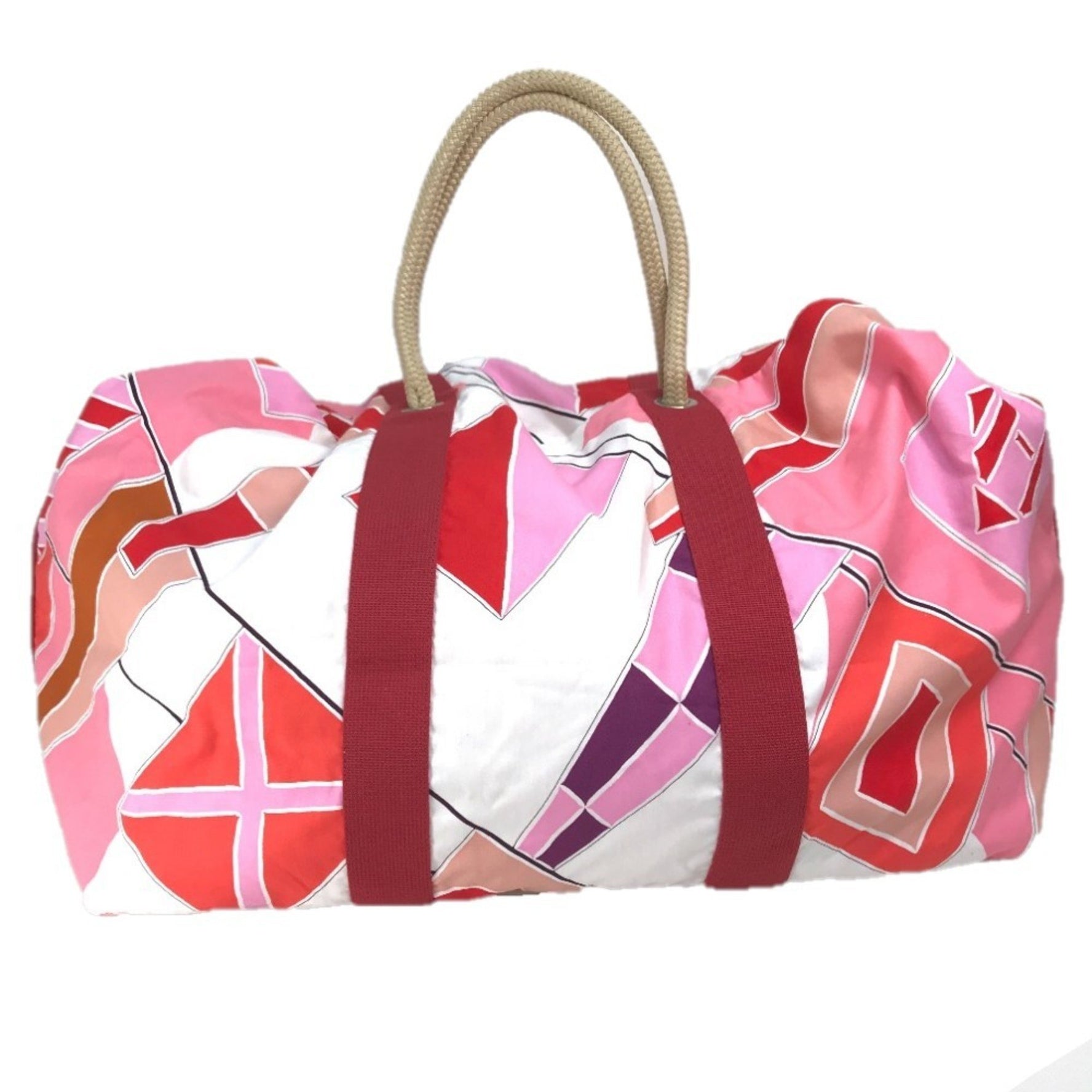 HERMES Cabas Drapeaux au Vent Beach Bag, Rope Handle Tote Cotton, Pink and Red