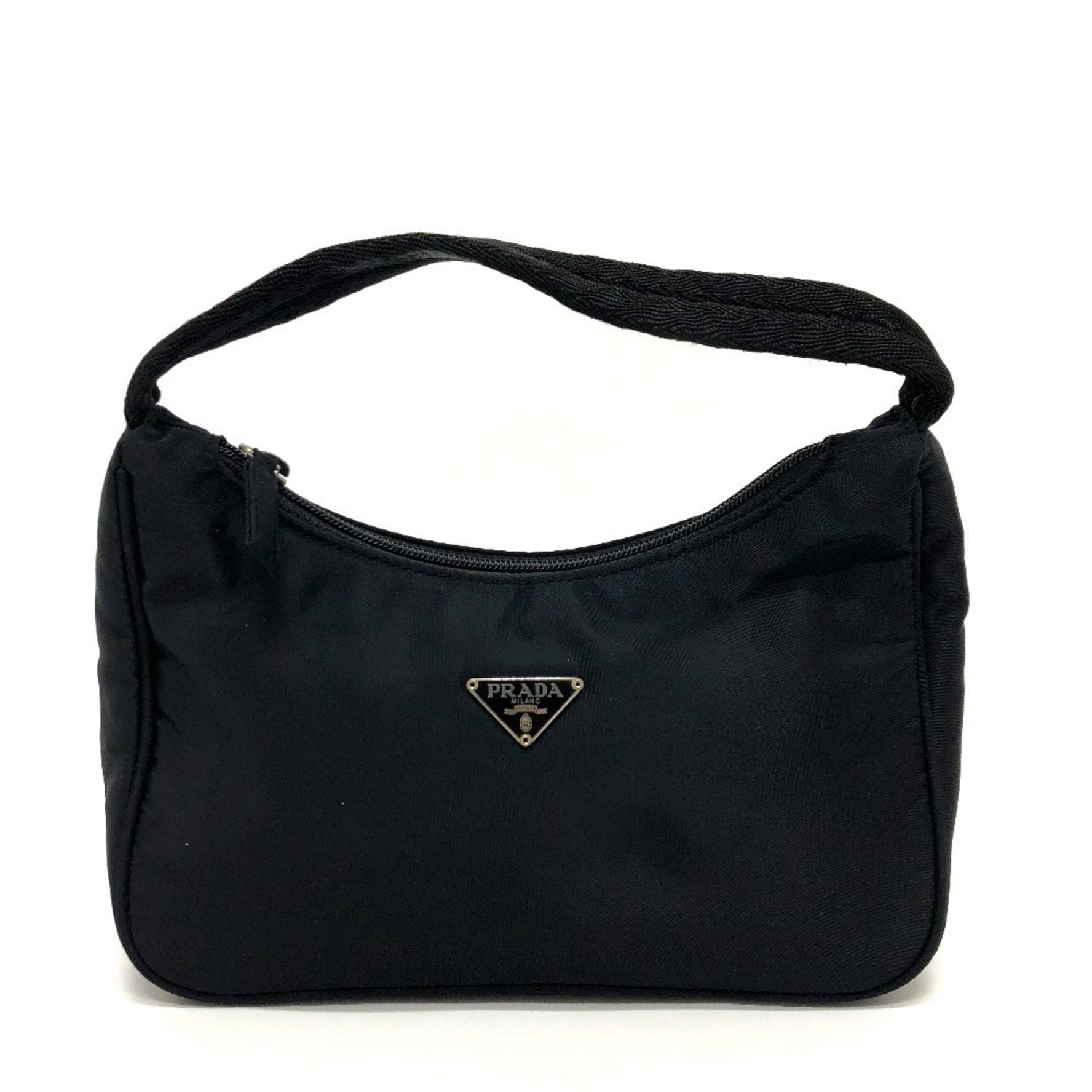 PRADA Prada MV515 Triangle Plate Handbag, Chiavant Bag, Nylon, Women's, Black