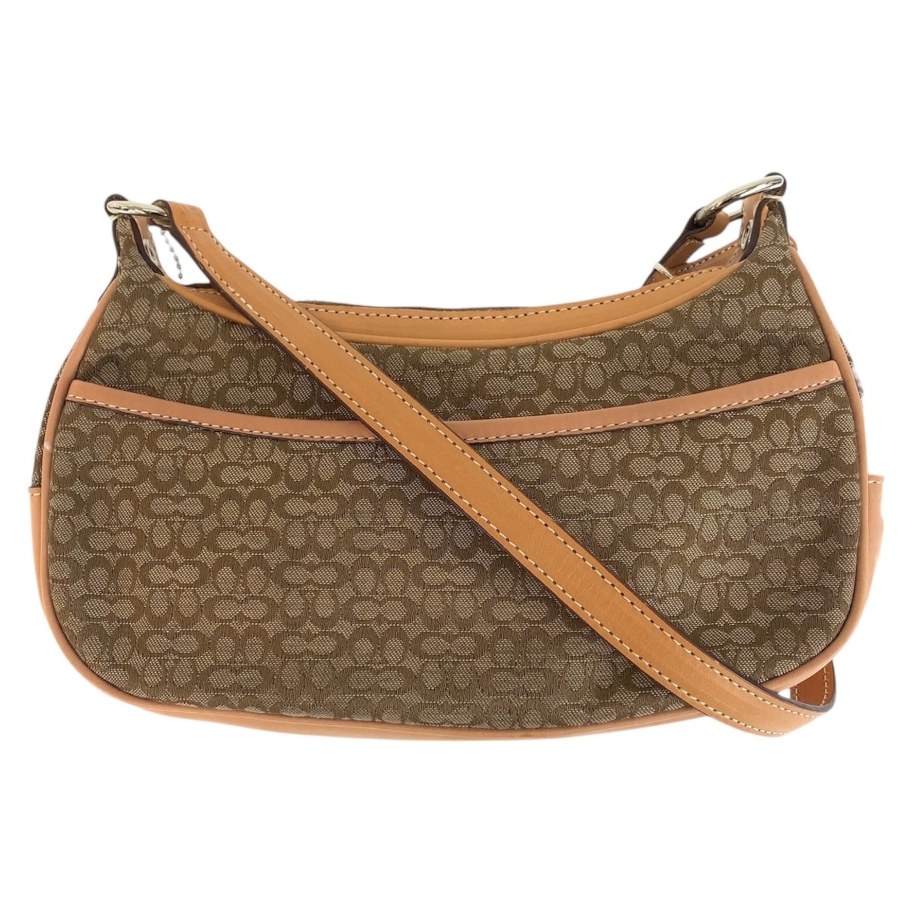 COACH Mini Signature Silver Hardware Canvas Leather Shoulder Bag Pochette