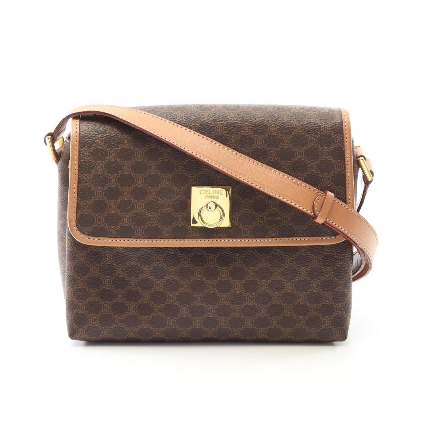 CELINE Macadam Shoulder Bag Coated Canvas Leather