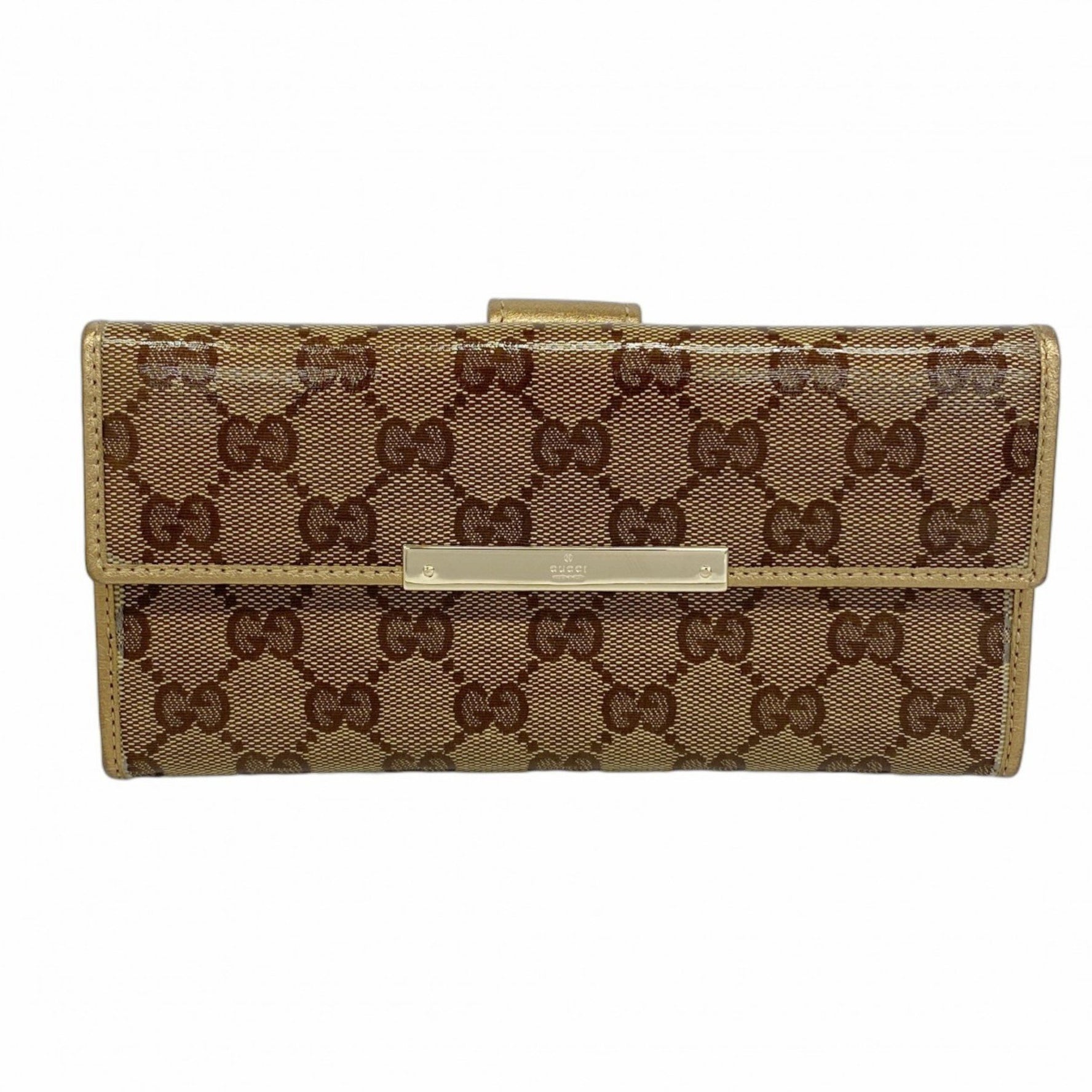 Gucci Long Wallet with GG Crystals, Coated Canvas, Champagne