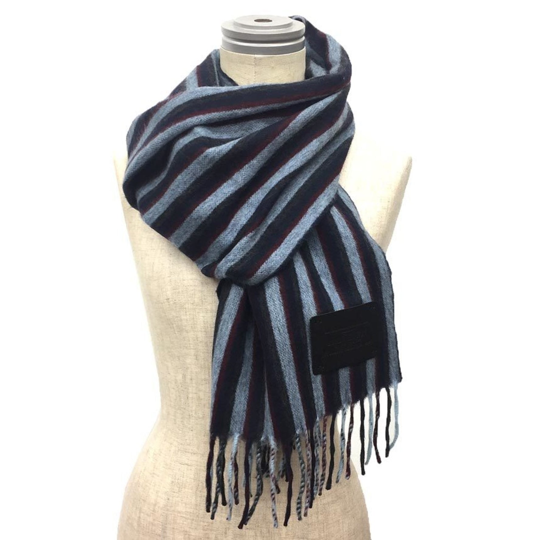 Louis Vuitton Scarf Stripe Echarpe Raye Cashmere Wool Navy x Blue Gray