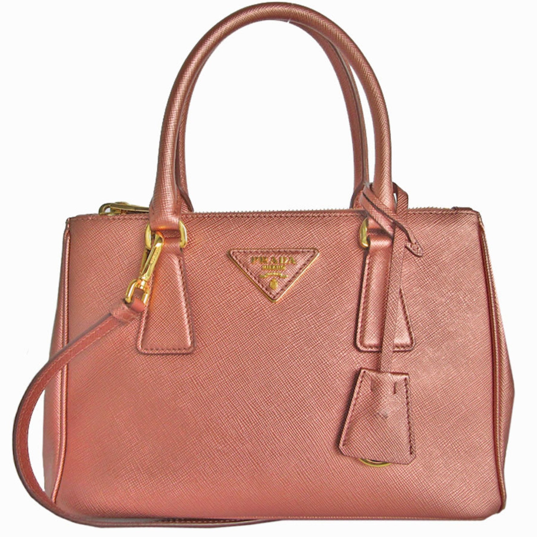 PRADA handbag shoulder bag leather metallic pink gold ladies