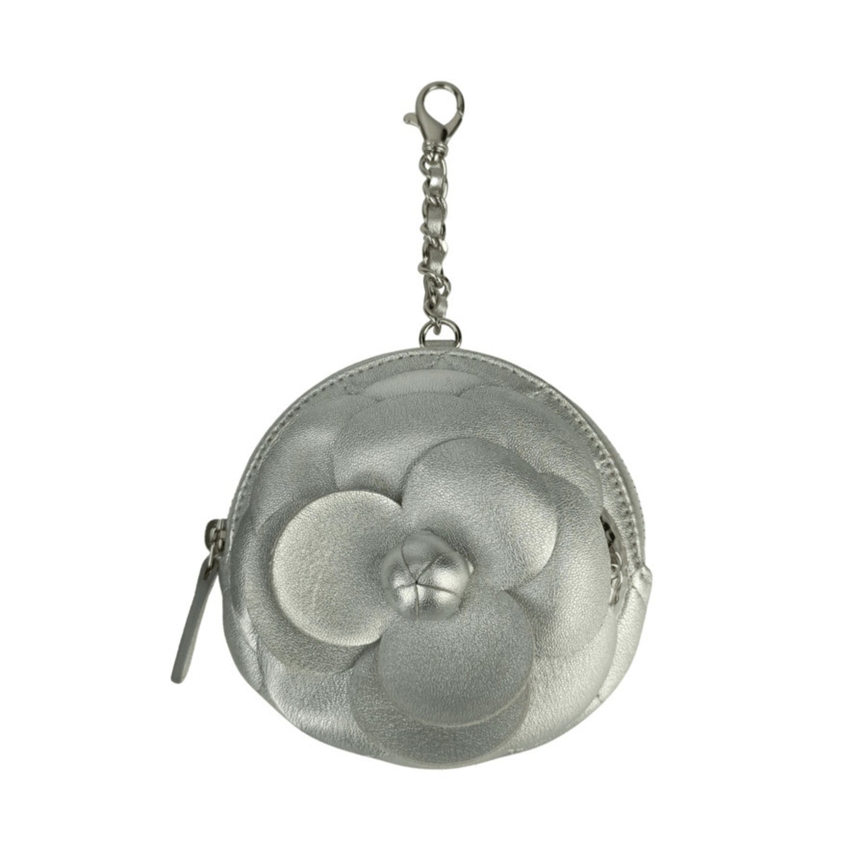 CHANEL Camellia Zip Coin Purse Lambskin with Quilted Matelasse Design