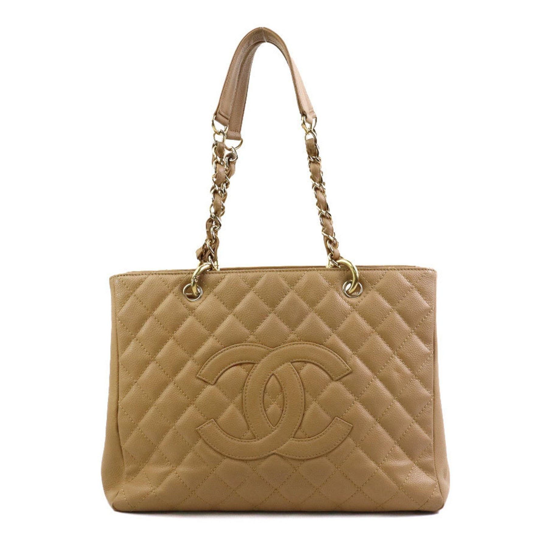 CHANEL Shoulder Bag GST Caviar Skin Leather Gold