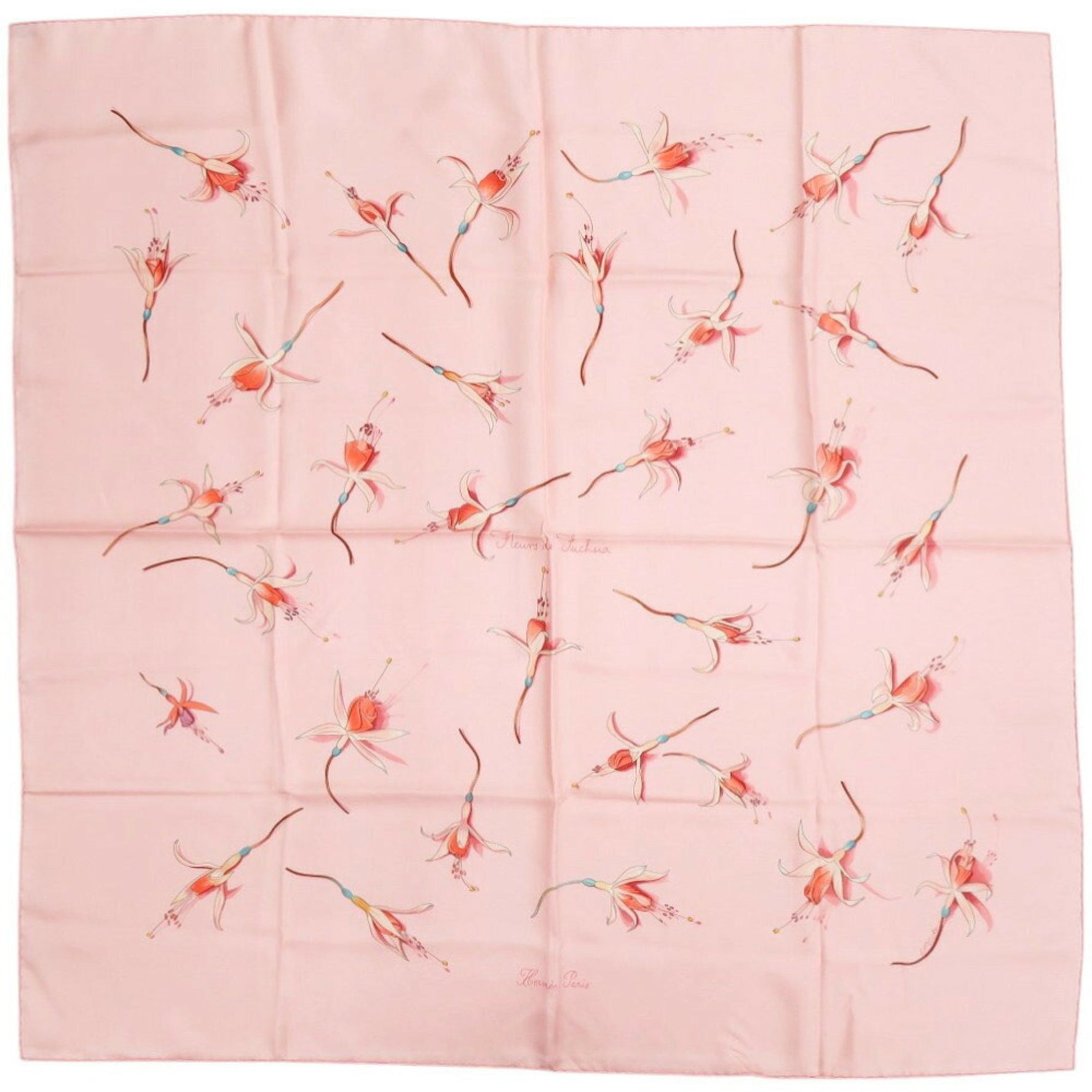 Hermes Hermès Carré 90 "Fleurs de Fuchsia" fuchsia flower silk pink scarf/muffler, 1875
