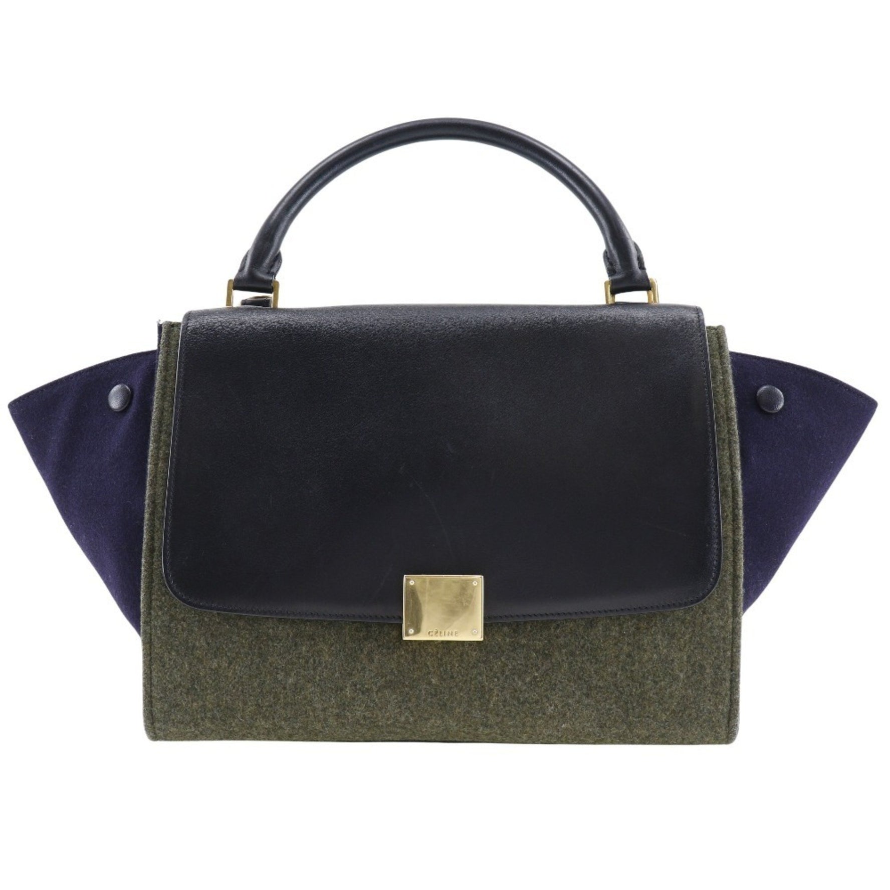 CELINE Trapeze Handbag Felt x Calfskin Black/Grey Flap