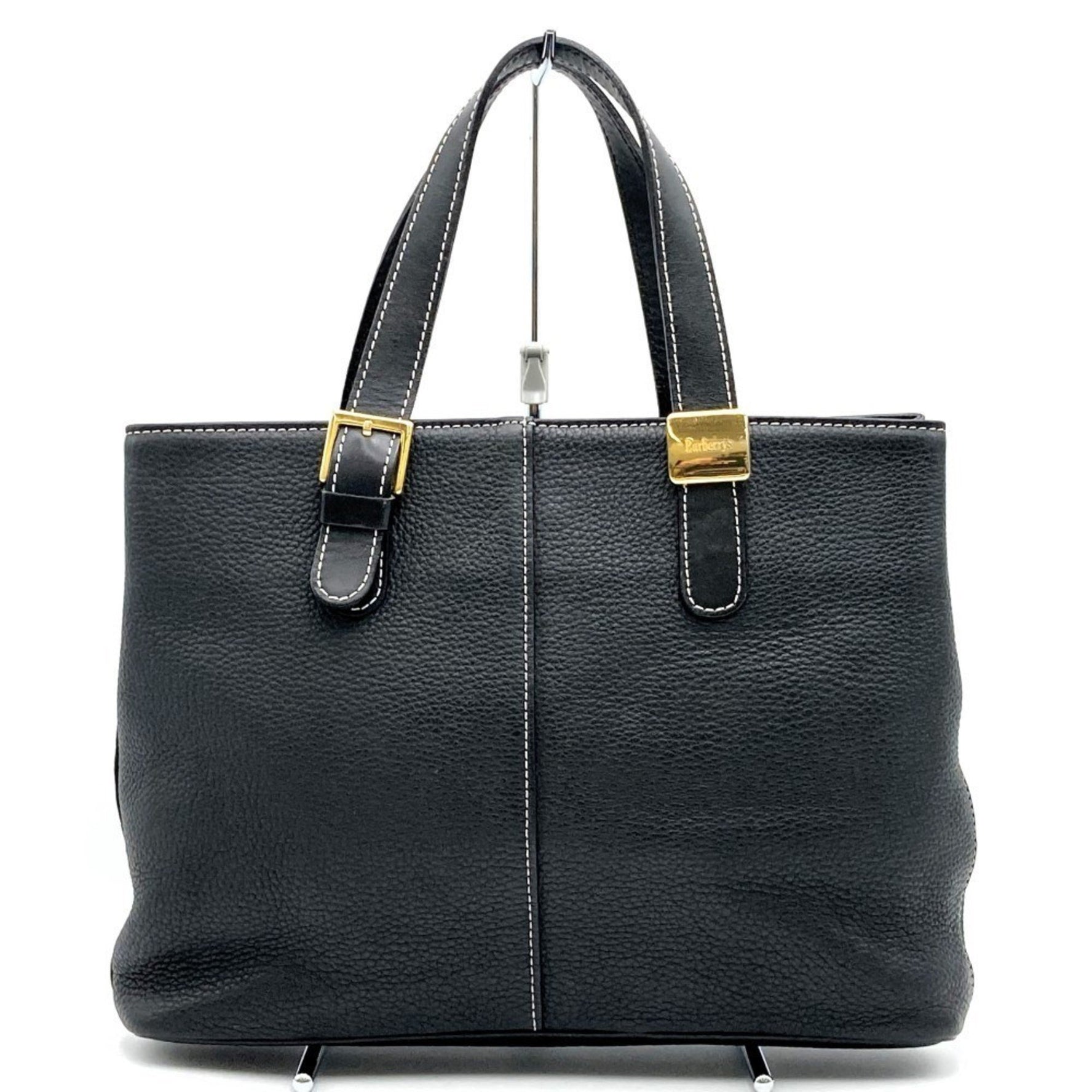 BURBERRY Tote Bag Handbag Leather Nova Check Black Women's Men's