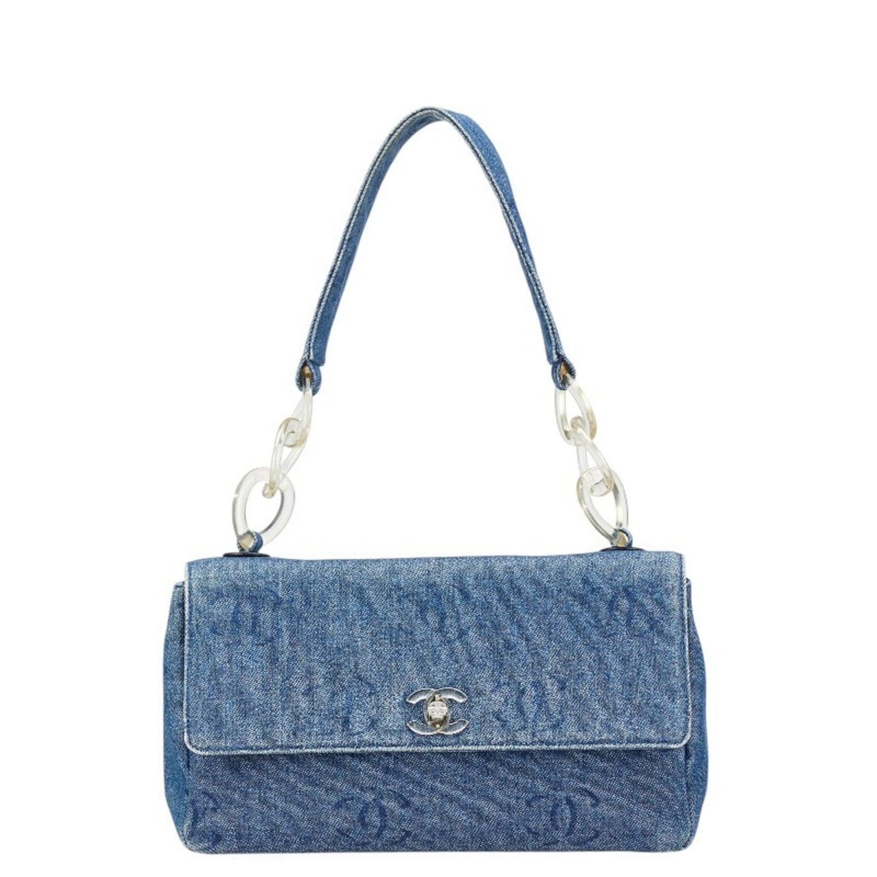 Chanel Coco Mark Shoulder Bag Indigo Blue Denim