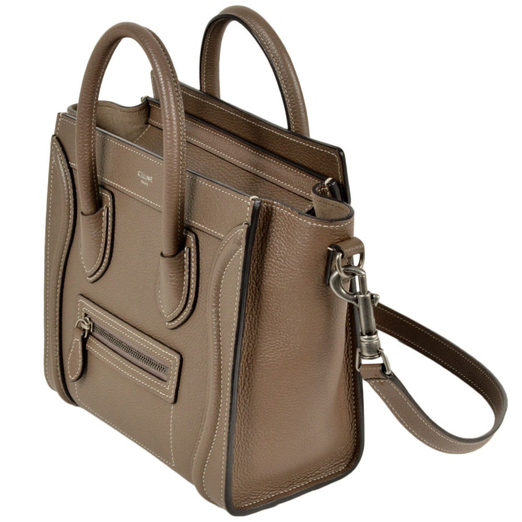 CELINE LUGGAGE NANO SHOPPER HANDBAG LEATHER DRUMMED CALFSKIN GREIGE