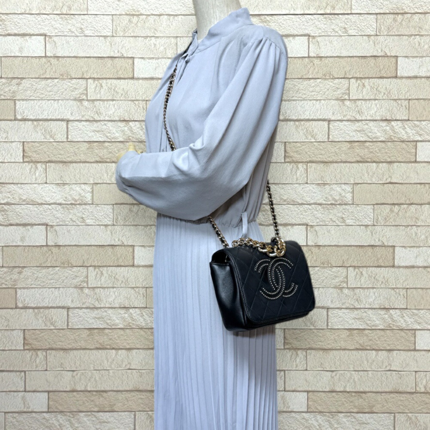 Chanel Studded Coco Mark Matelasse Shoulder Bag Leather