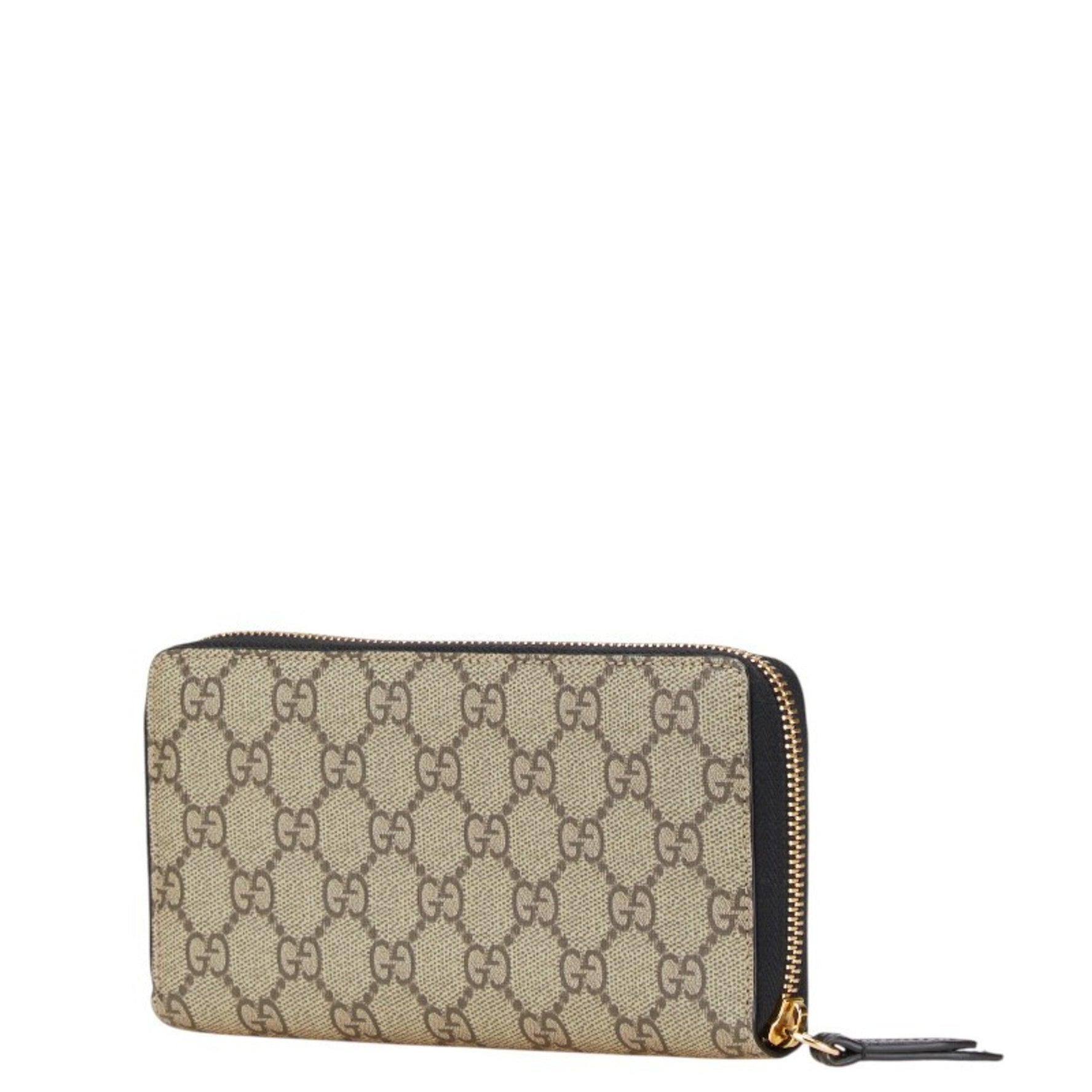 Gucci GG Supreme Double G Two-Tone Long Wallet with Round Zipper, Beige and Black Leather