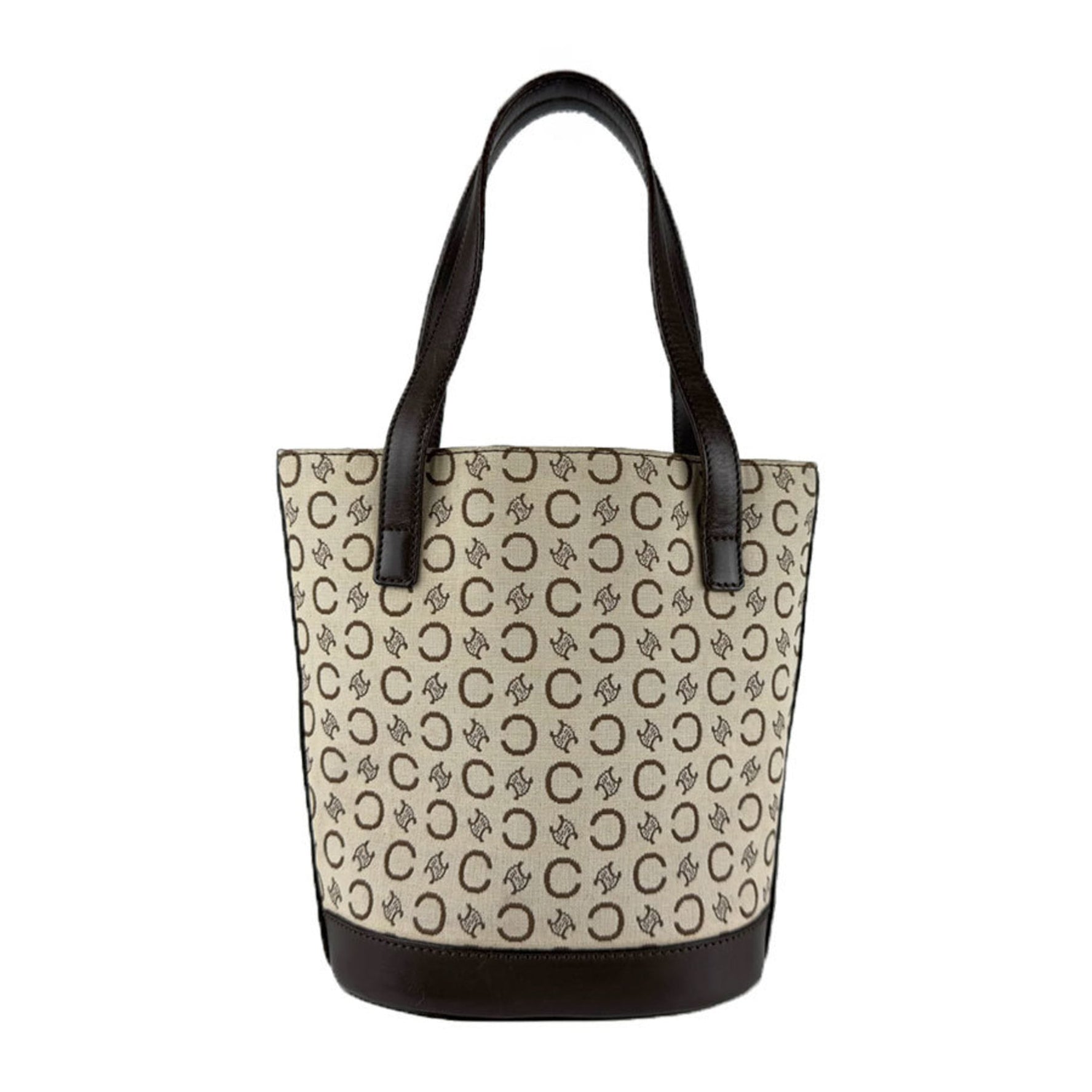 Celine handbag in canvas and leather, beige brown