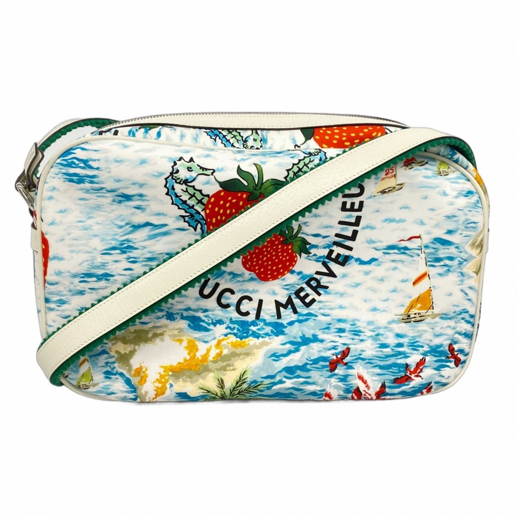 Gucci Shoulder Bag Strawberry Nylon Ivory Multicolor